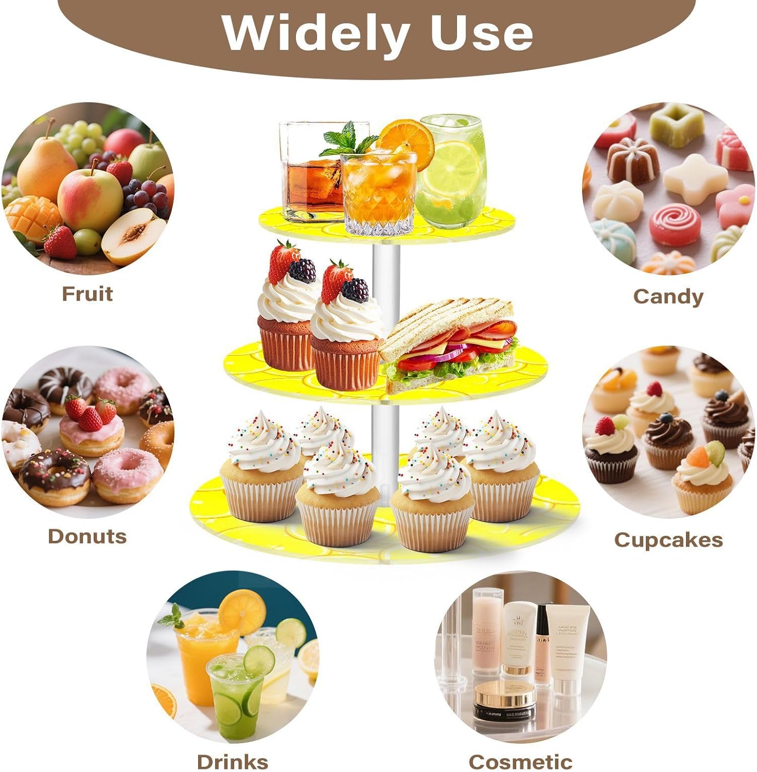 Lemon 3 Tier Acrylic Cupcake Stand, Cupcake Stand for 34 Cupcakes for Weddings, Christmas,Holidays,Parties,Birthday,Printed Cupcake Tower 23300030