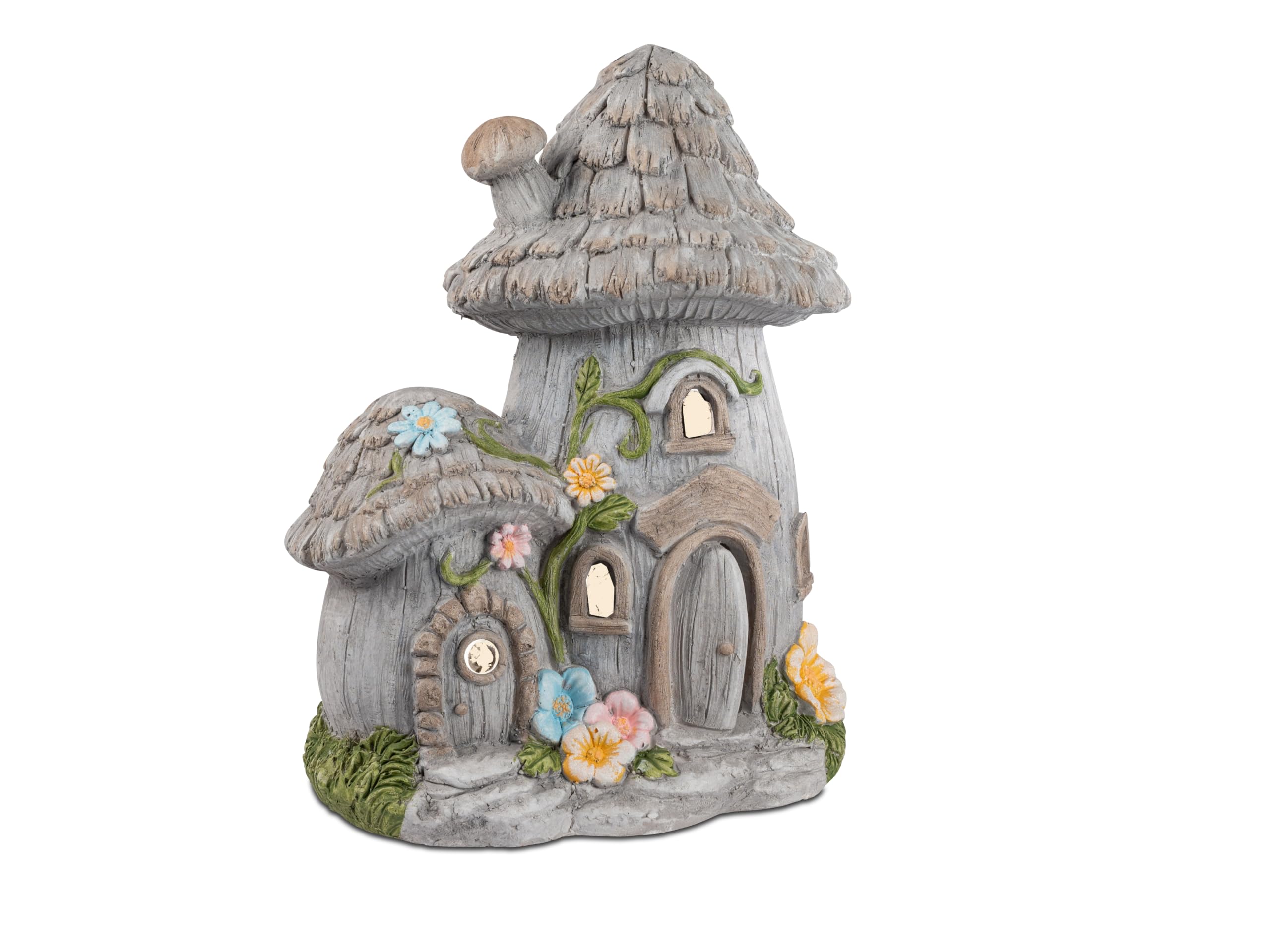 formano Solar Pilzhaus Laterne mit Solarlicht und Dämmerungssensor 38 cm handbemalte Gartendeko aus Magnesia mit Blumenrelief romantische Solarleuchte für Garten Terrasse & Balkon