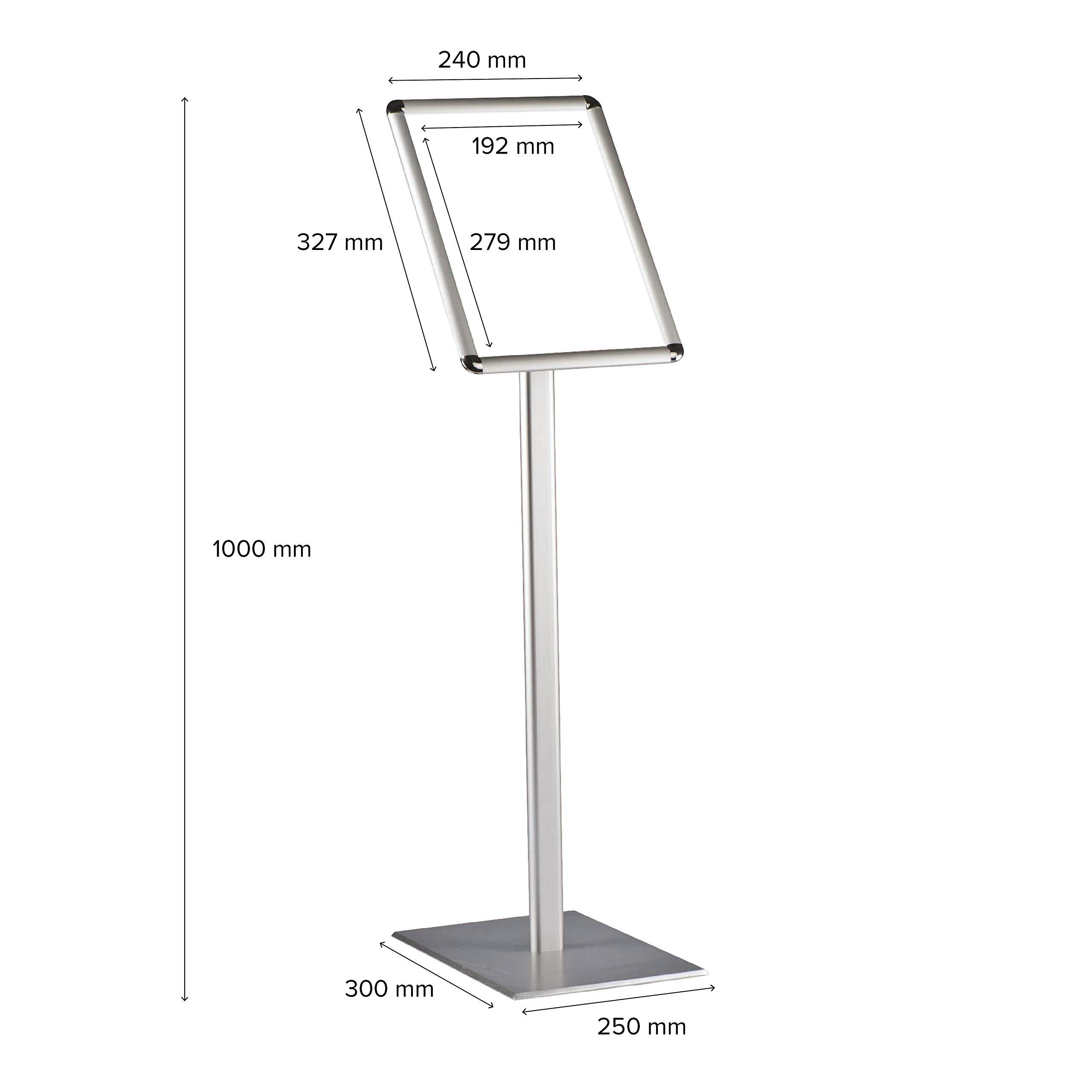 Porta Folletos Classic DIN A4 Rondo Plateado | Soporte Informativo de Pie para Carteles 210x297 mm | Puesto de Información Vertical u Horizontal | Display Publicitario Profesional