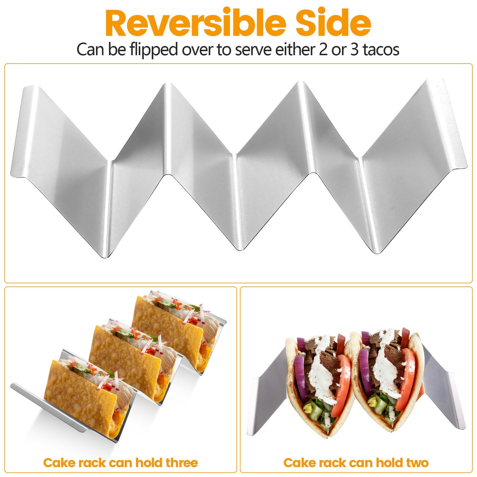 HAOCHEN 6 Pcs Soporte para Tacos, Soporte de Taco de Acero Inoxidable, Bandeja para Taco con Asas, para Hot Dogs, Tortillas, Sándwiches, Panqueques