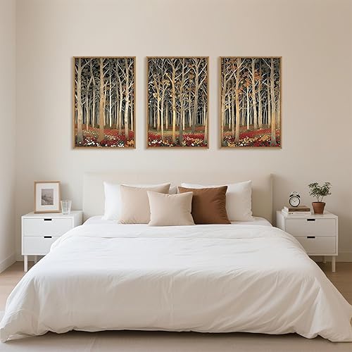 Miniatura 5 de Arte de Pared de Lienzo Enmarcado de Árboles de Abedul de Otoño Modernos Grandes, Decoración de Pared de Árboles de Álamo Bohemios, Arte de Bosque