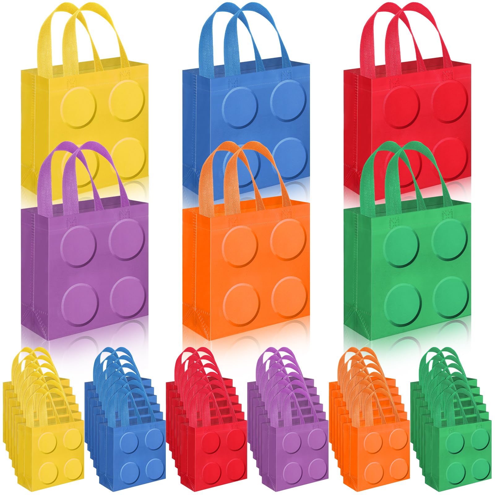 Sweetude 40 Pcs Building Blocks Brick Gift Party Favor Bags with Handle, Non Woven Goodie Bags Birthday Favor for Birthday Baby Shower Packaging Supplies