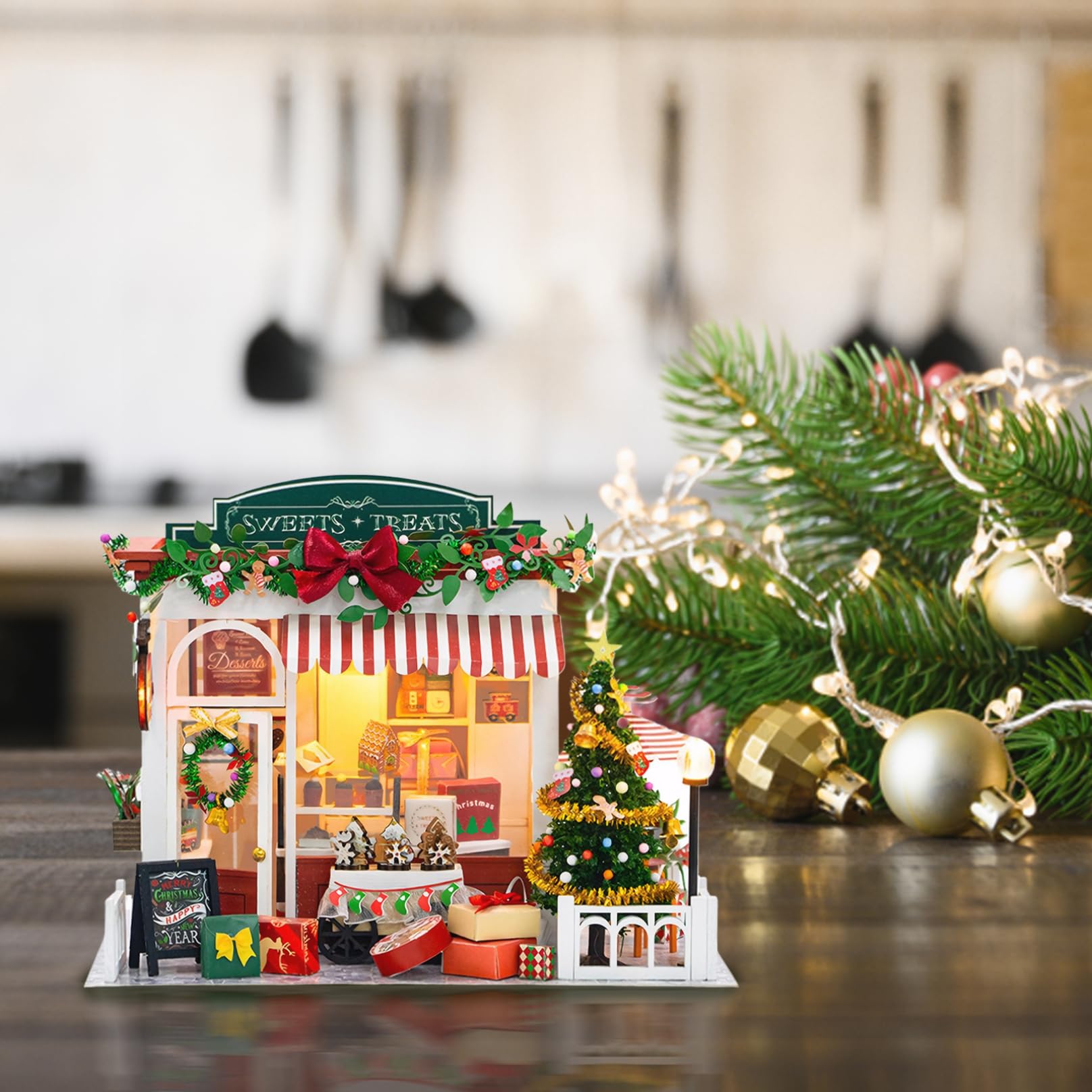 Set fai da te in miniatura natalizia in legno illuminato