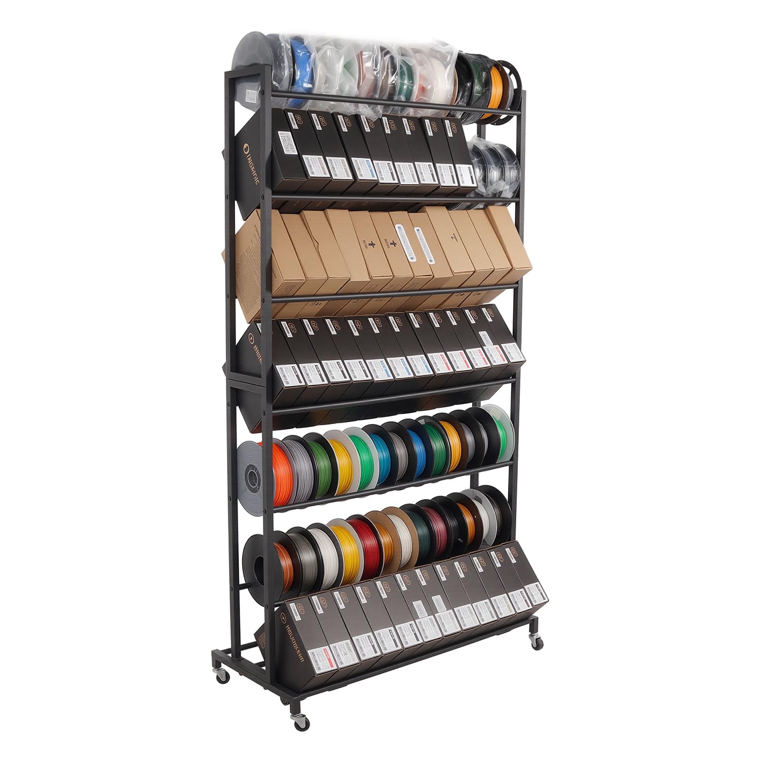 7-lagiges robustes 3D-Drucker Filament-Aufbewahrungsregal, mit abschließbaren Rädern, kann 104 Spulen je 200g/500g/1kg aufnehmen, Organizer für 3D-Druckmaterialien