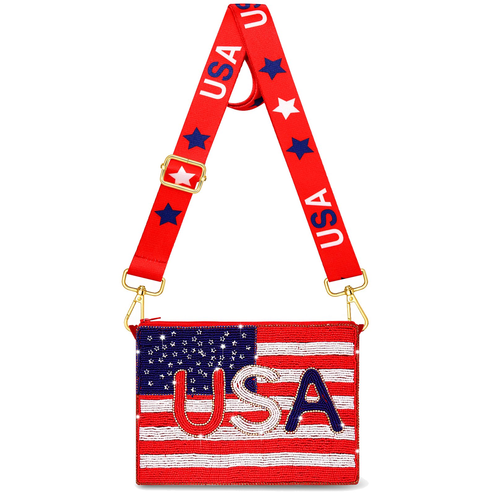 4th of July Sequin Beaded USA Star Purse