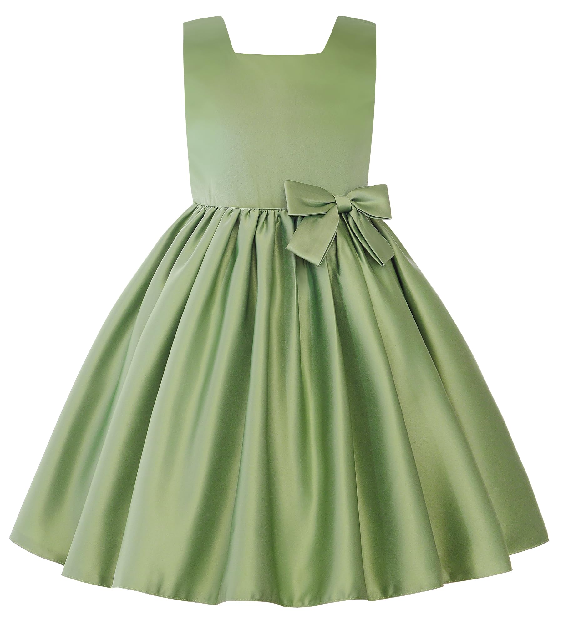 JerrisApparel Abito da bambina in raso senza maniche, linea ad A, con ampio fiocco posteriore, gonna da principessa, per feste di nozze