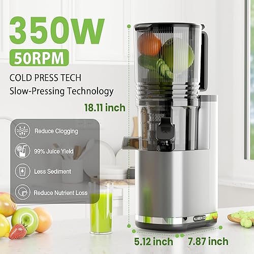 Miniatura 6 de Exprimidor de prensa en frío, máquina exprimidora de canal de alimentación extra grande de 6.5 pulgadas, manos libres de 350 W, máquina exprimidora