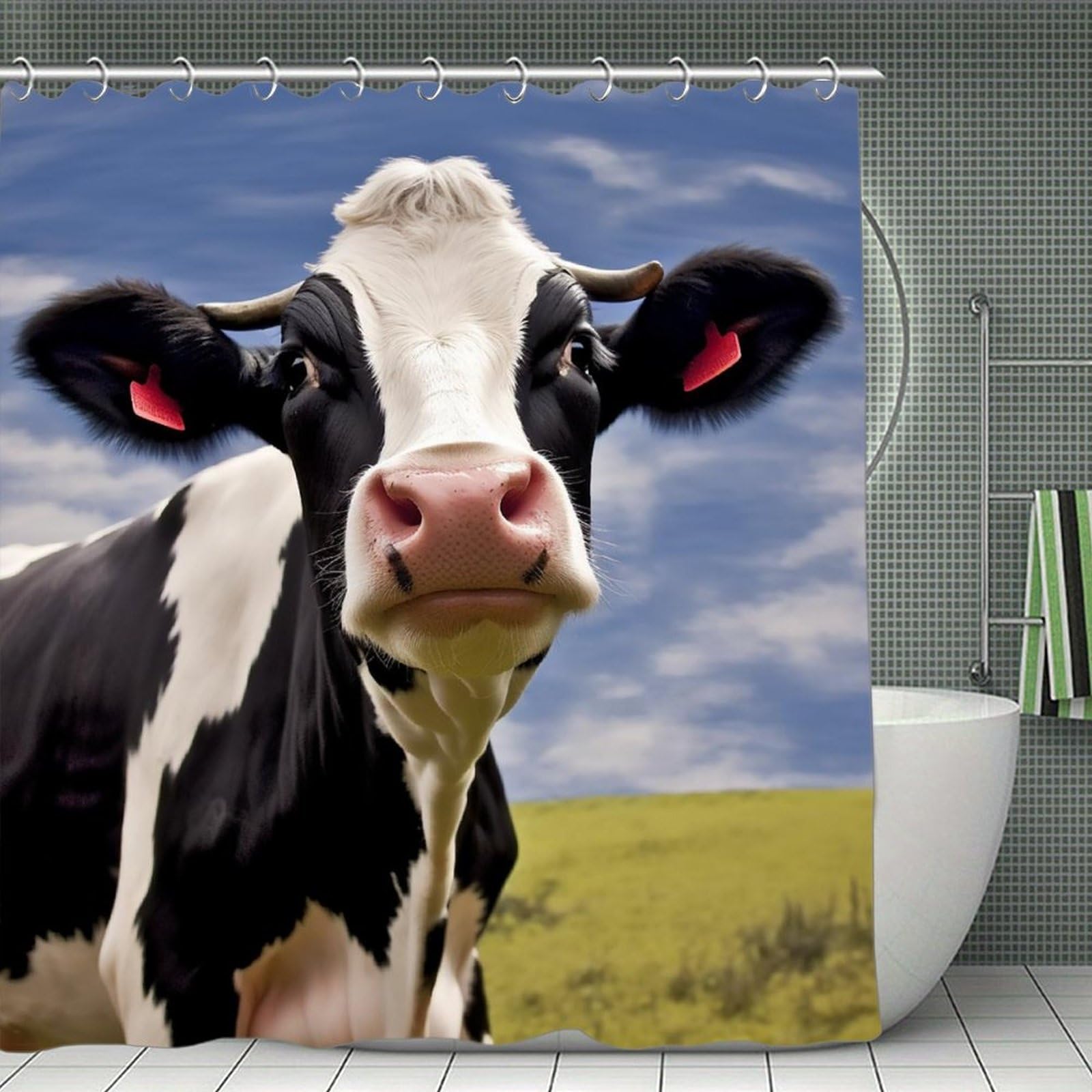 QMNLKH Black White Cow Shower Curtain with Hooks, Waterproof Bath Curtains for Bathroom, Lightweight Bath Curtains Liner for Hotel, Personalized Bath Curtain for Spa, 70.8 Inch