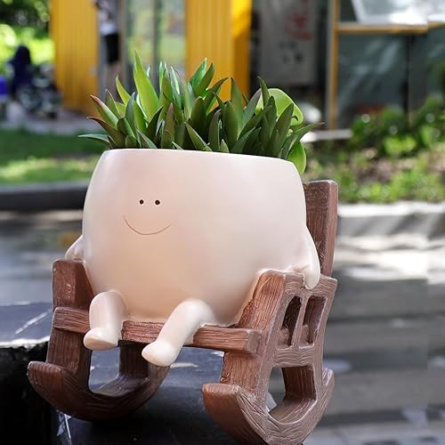 Miniatura 6 de NINIPAPA Lindas macetas de cara sonriente, maceta divertida, mecedora, maceta de cara pequeña para plantas de interior, macetas de cabeza única,