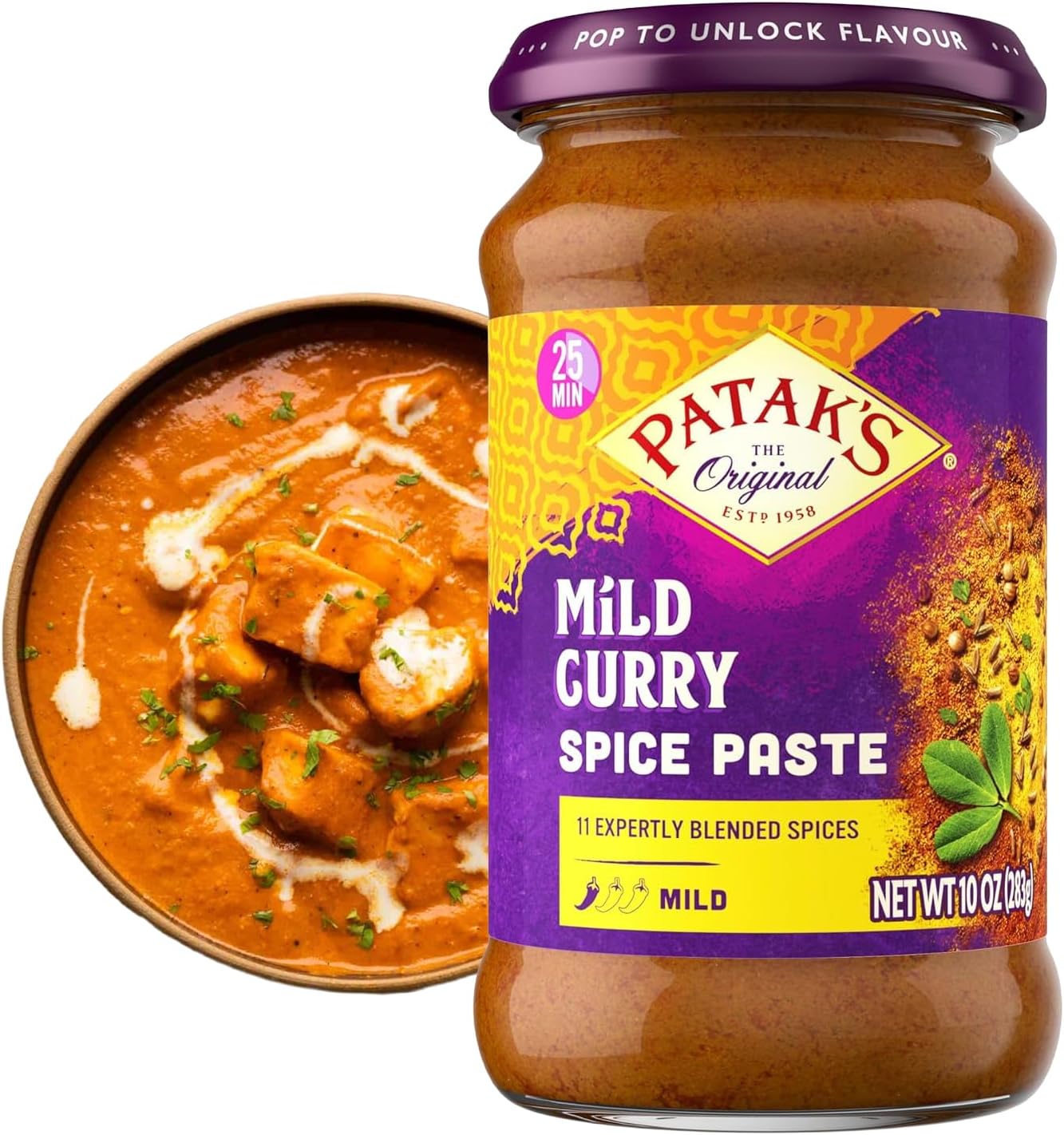 - Patak’s Mild Curry Spice Paste - Mild Indian Cooking Paste with Freshly Ground Spices - Ideal for Chicken, Vegetables, and One-Pot Meals - Warm Aromatic Curry Base - 10oz Jar (Pack of 1)