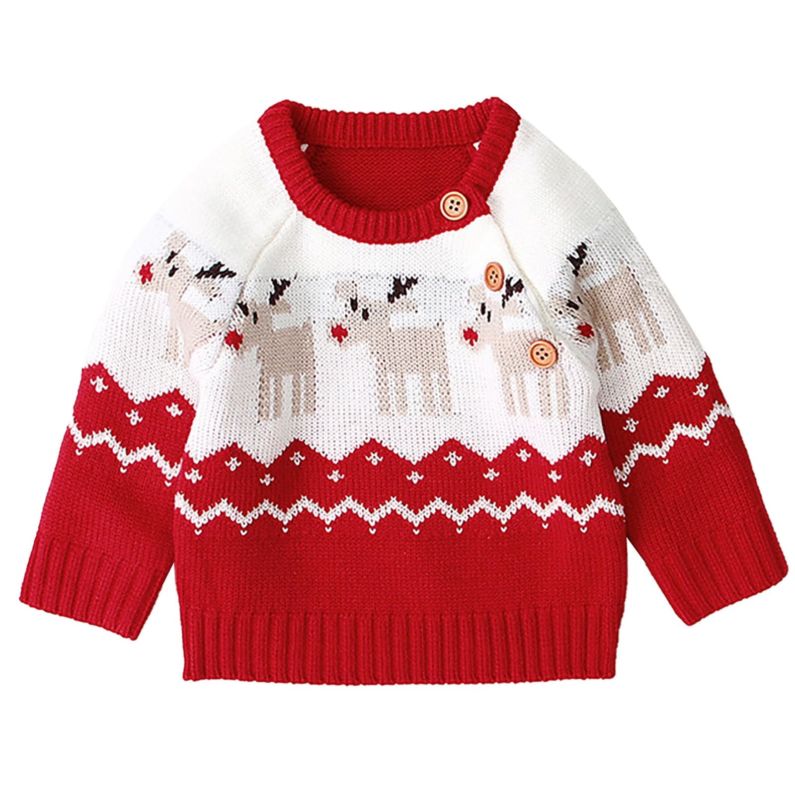 RNTOP Baby Boys Girls Christmas Sweater Infant Long Sleeve Pullover Reindeer Crewneck Knitted (Red, 18-24 Months)