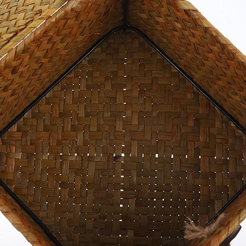 Miniatura 5 de Yardwe Cesta de papel higiénico, cestas de almacenamiento de pastos marinos con tapa, 2 cubos de mimbre tejidos a mano, cajas organizadoras