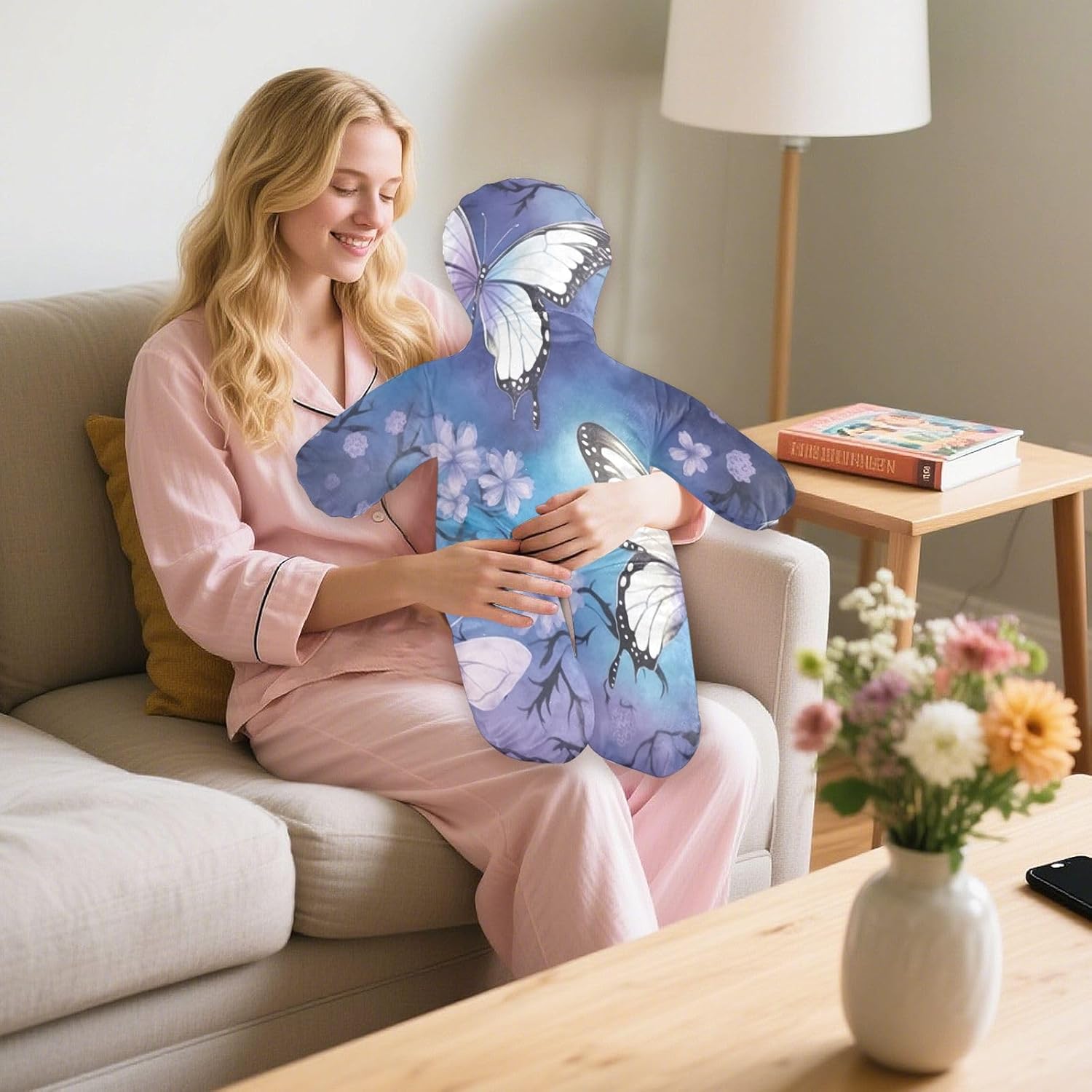 Butterfly1 Human-Shaped Pillow Soft Body Pillows Washable Velvet Pillows for Anxiety Relief Sleeping Cuddling & Support