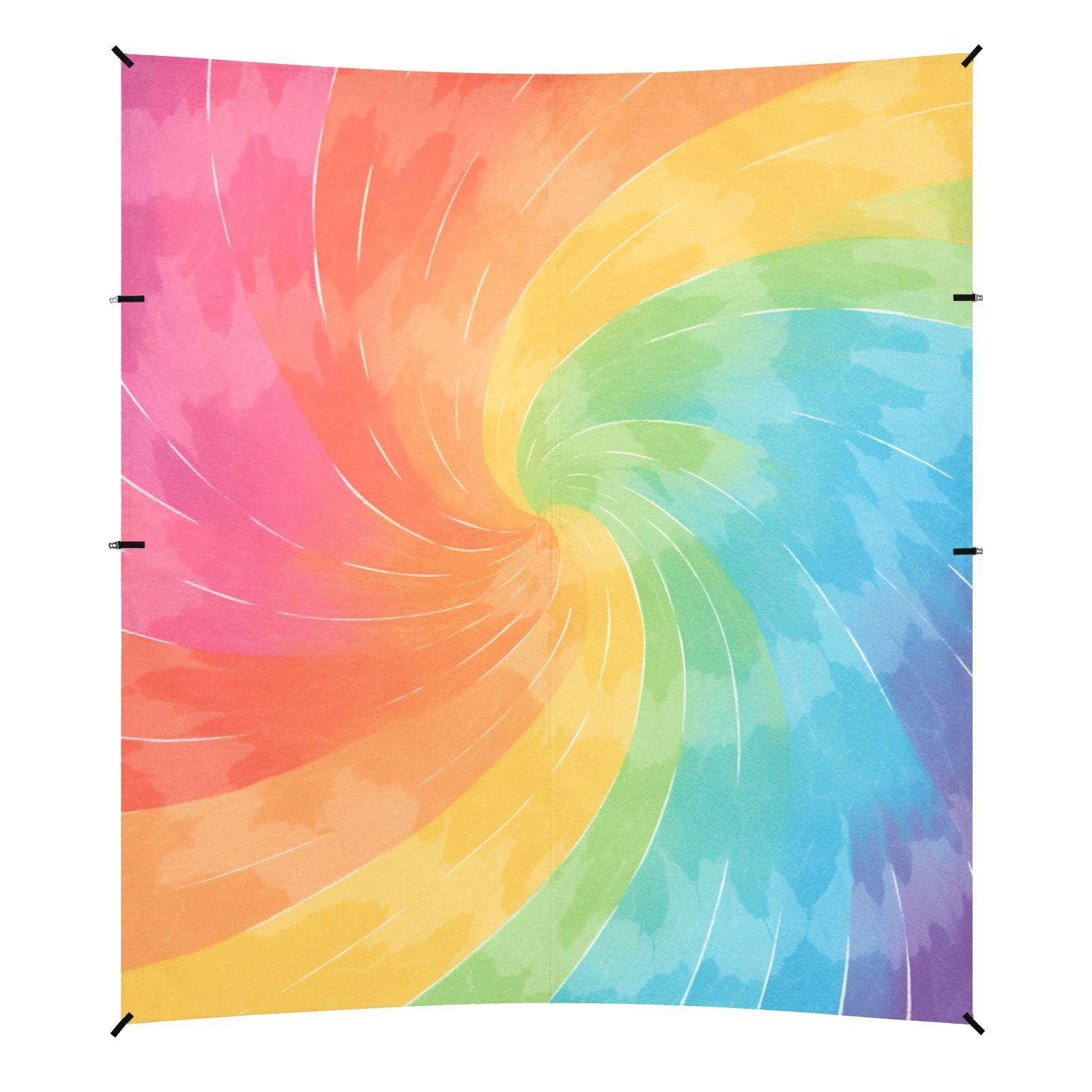 Mediumvioletred Tie Dye Background Rainbow Colors Foldable Beach Cabana UPF50+ Protection Water-Resistant Large Sun Shelter with Sandbags & Sand Shovel for Family Travel