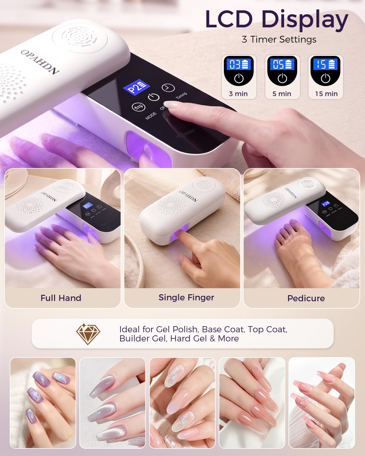 Cordless UV Nail Lamp for Nail Care, Rechargeable Finger Nail Repair Light with 240° Rotatable Panel, Portable Nail Dryer for Gel Polish Touch-Ups, Extensions, Manicure & Pedicure- White