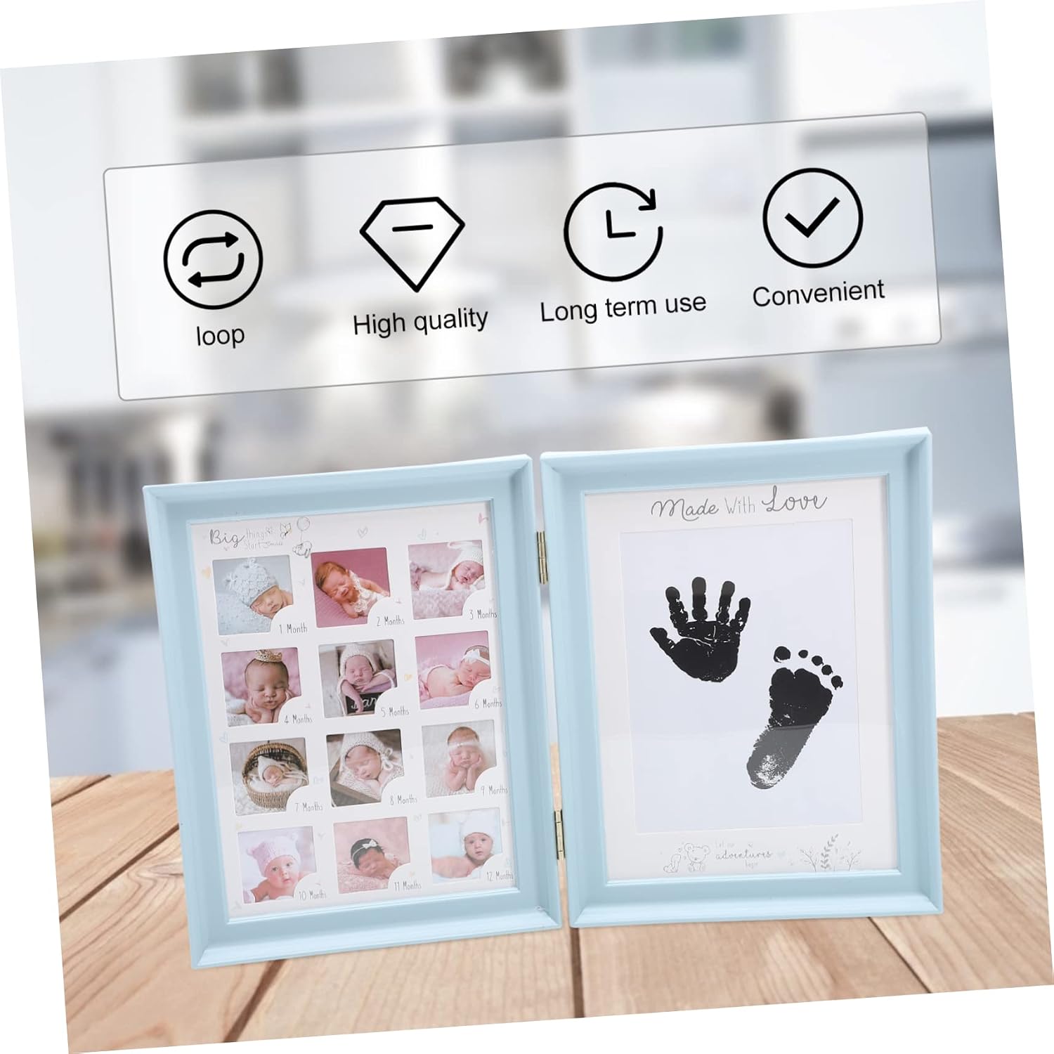 Healifty Record Photo Frame Month Keepsake for Hand and Footprint Artistic Design for Parents and Babys First Year Milestones