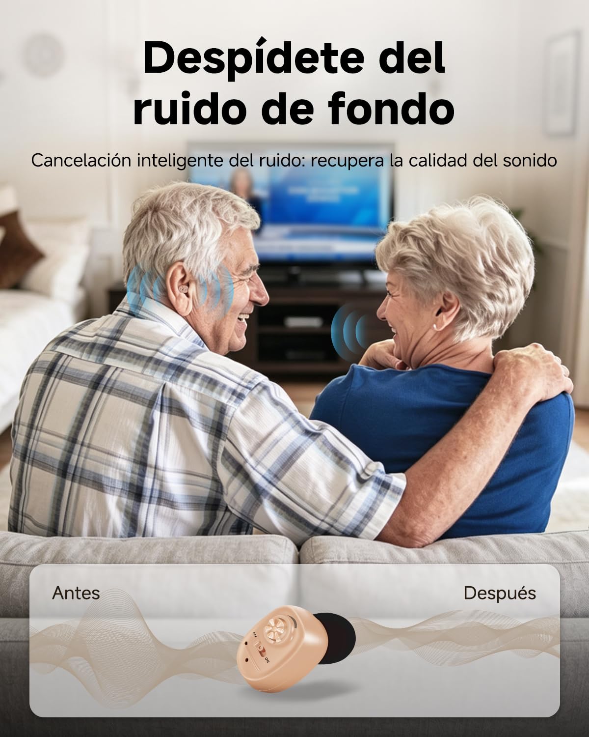 Britzgo Amplificador de Sonido 1607 con Reducción Inteligente de Ruido, Estuche de Carga Portátil, Diseño Ergonómico en L, Hasta 48 Horas de Autonomía y Carga USB (Beige)
