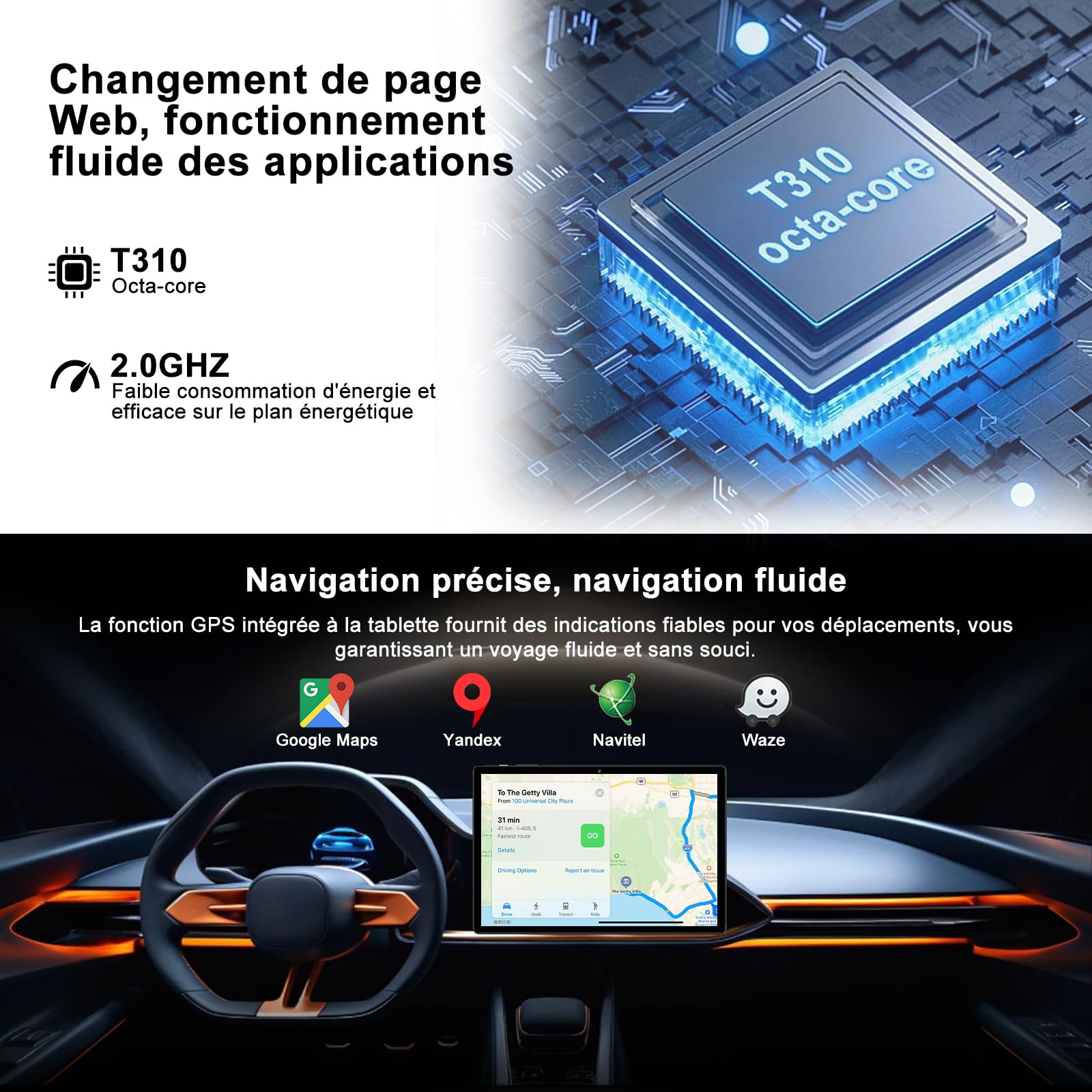 2026 Tablette Android 15 30Go RAM+128Go ROM + TF 2To 10 Pouces,Gemini AI,Octo-Core, 8000mAh,GPS,Corps intégré en métal, 5MP+8MP, WiFi 5G& BT 5.0, Widevine L1 Tablet Avec Clavier et Souris - Noir
