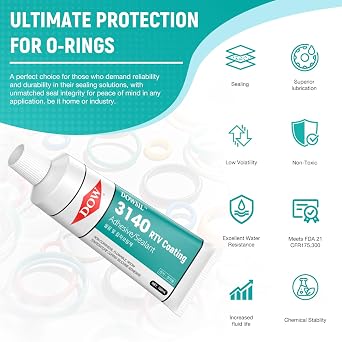 3140 RTV 1.8 oz أنبوب سيليكون مانع التسرب/لاصق مقاومة درجات الحرارة العالية، مقاوم للماء، عازل لإصلاح أختام الأجهزة المنزلية، الإلكترونيات، السيارات، الختم الصناعي.