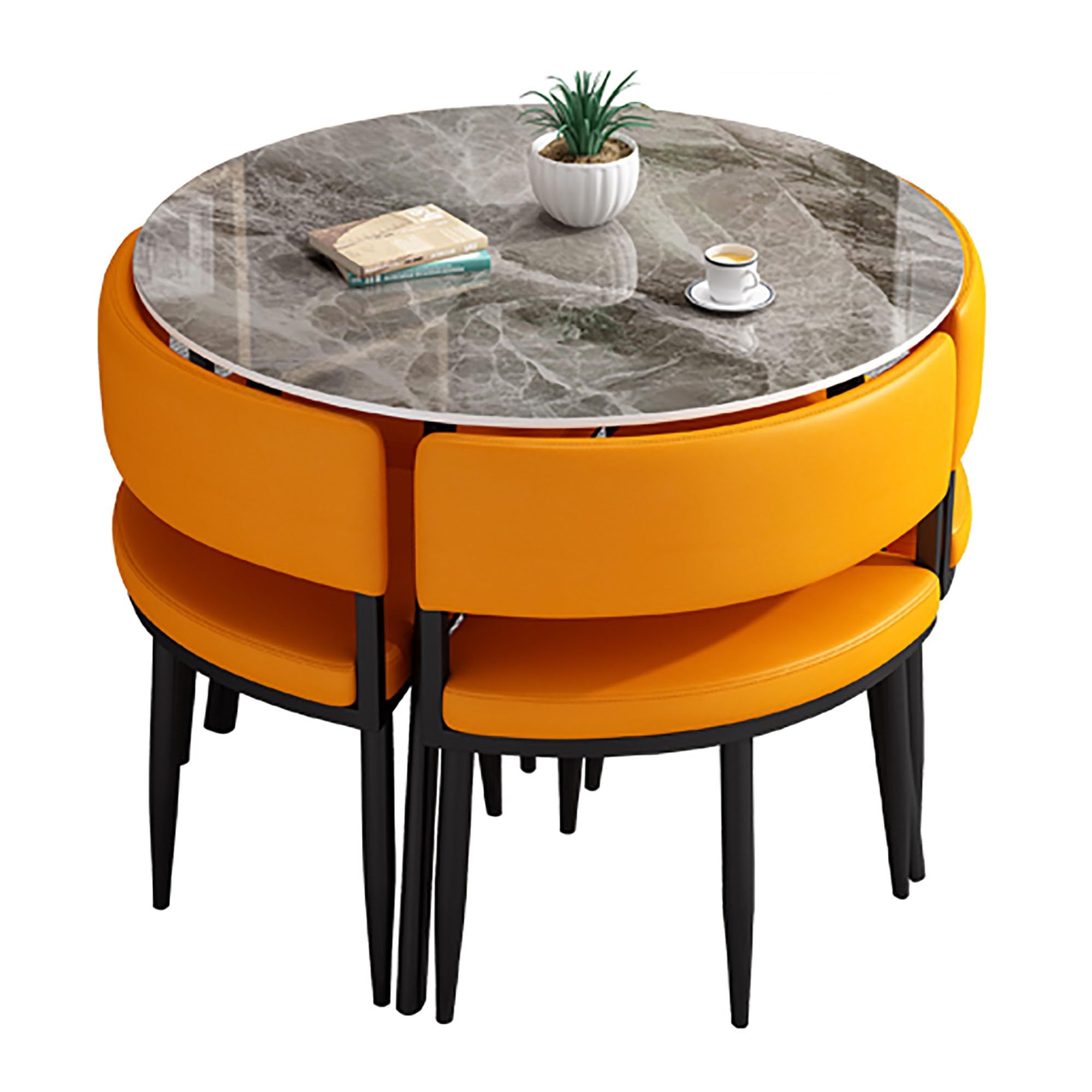 WOTZOV Contemporary 5 Piece Dining Set With Square/Round Table And 4 Chairs Ideal For Small Spaces,Round a 80cm/31.5in