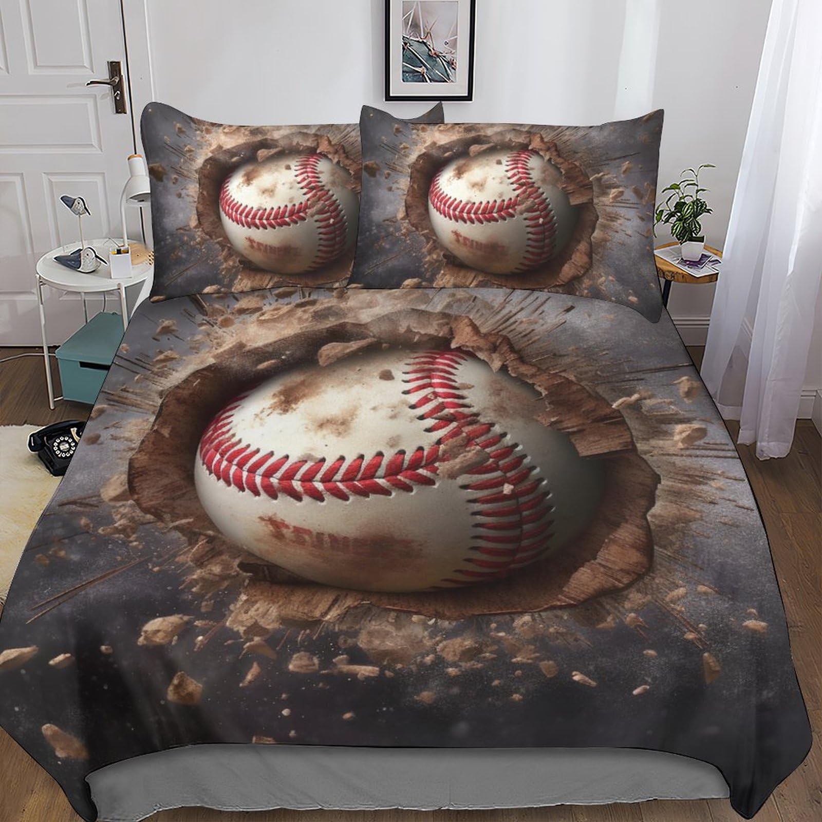 Parure de lit baseball effet 3D relief en microfibre douce et zippée