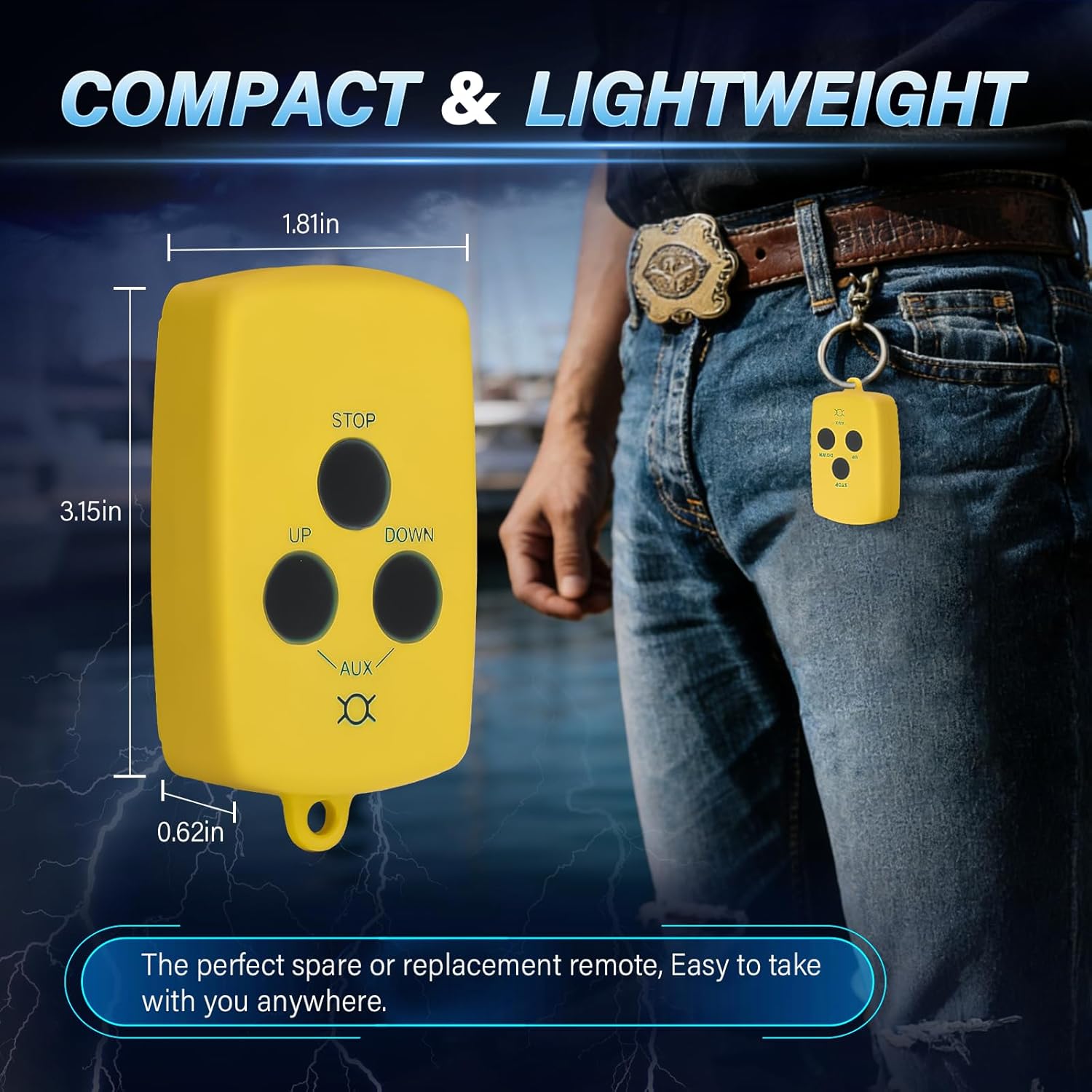 Upgraded transmitter for Boat Lifts is compatible with Gem Remotes 7240, compatible with marine lift systems manufactured in 2007 and later, waterproof and portable, three-button remote control