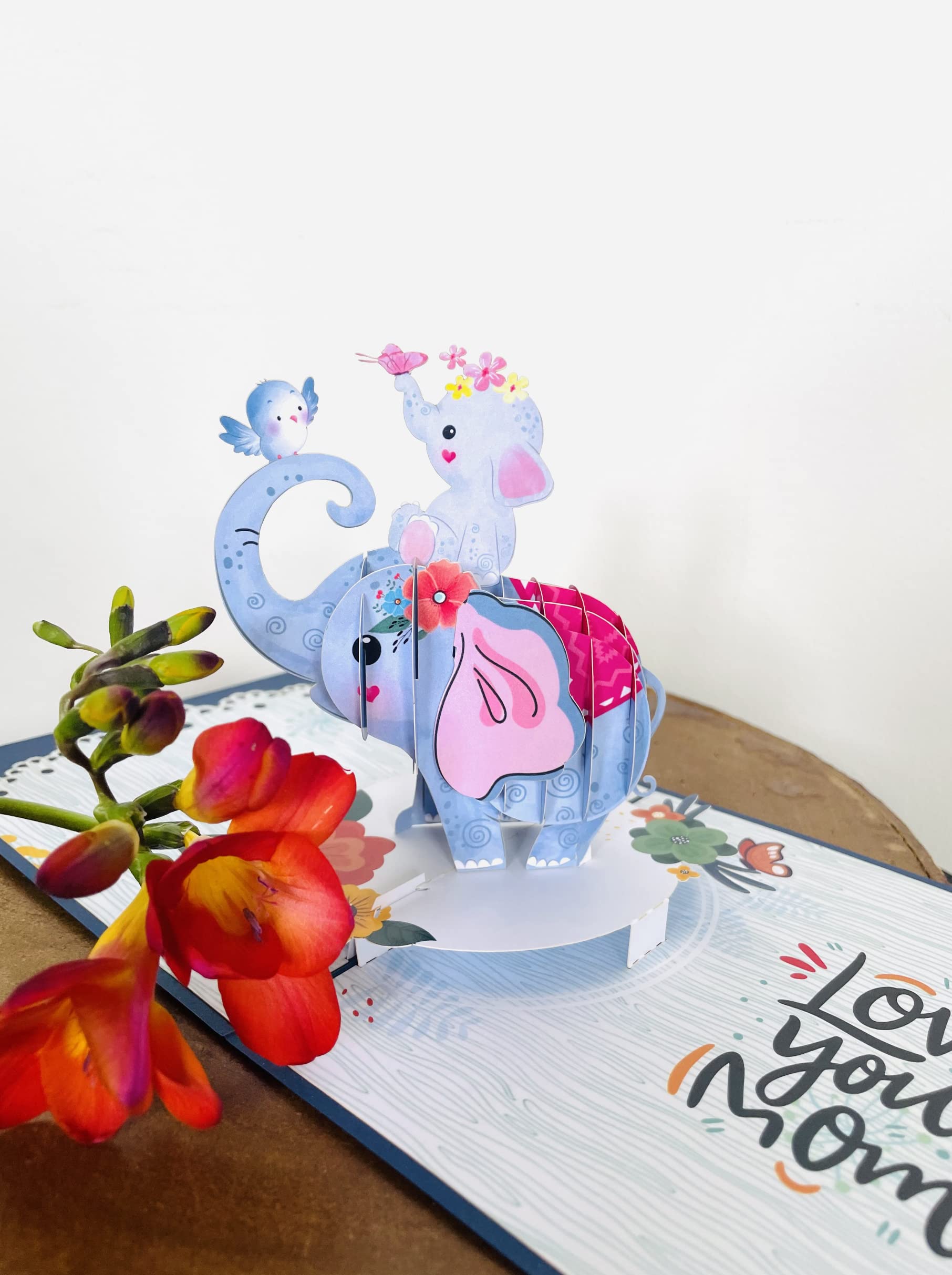 Elephant Mommy and Baby 3D Pop Up Card.Mother’s day collection. Sweet Surprise gift for first time Mothers Daughter, Wife - Image 4