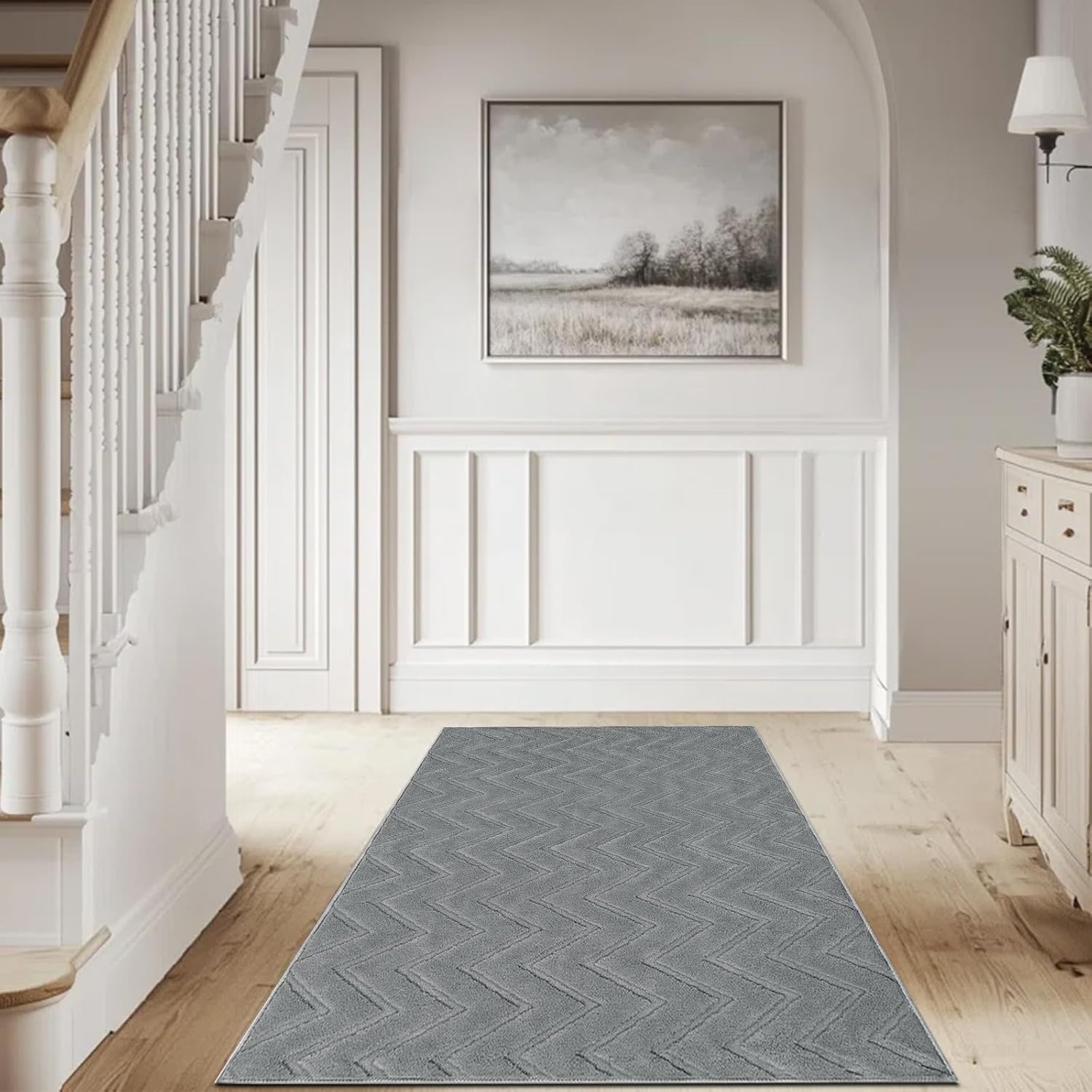 USTIDE 3'x5' Non-Slip Washable Rug 3D Chevron Wave Design Modern Geometric Carpet for Entryway Bathroom Living Room Laundry Room Hallway,Gray
