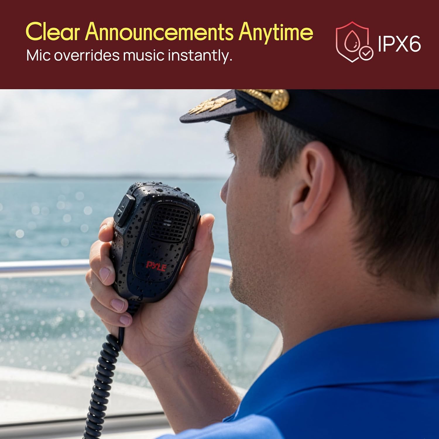 Pyle Wireless BT Audio Controller Kit, Marine Bluetooth Receiver & Adapter with Remote Control, Compact Microphone for Onboard Audio Entertainment, AUX/USB Input, Water-Resistant, 3.81”x2.20”x1.97”