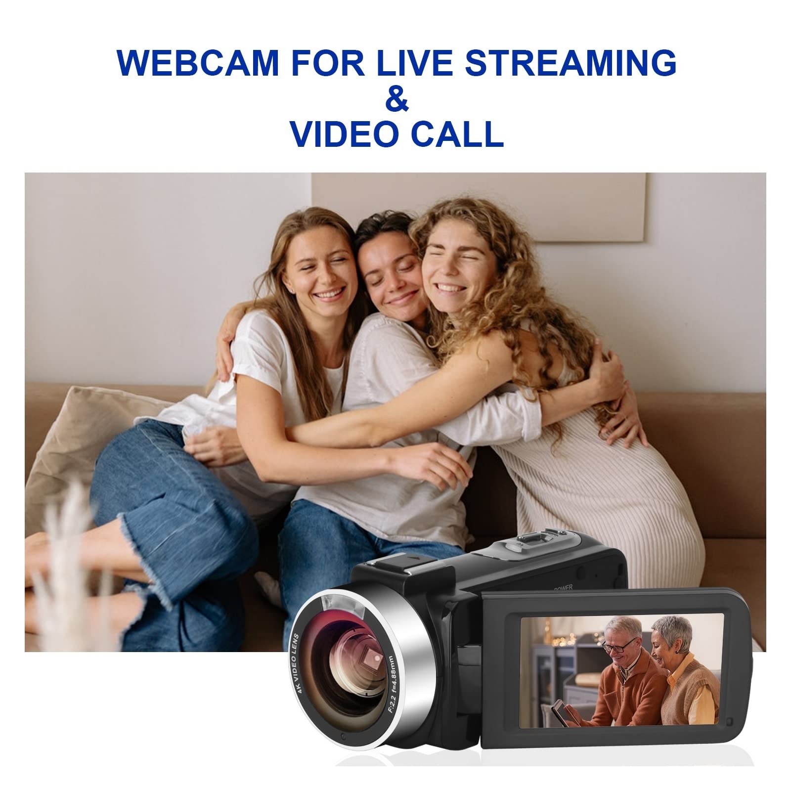 Fotocamera digitale, Fotocamere per la fotografia, Videocamere digitali professionali 4K Blogger Live Cast Streaming Camcorder for UHD 18X Zoom Vlog Webcam Videoregistratore Portatile per i viaggi e b