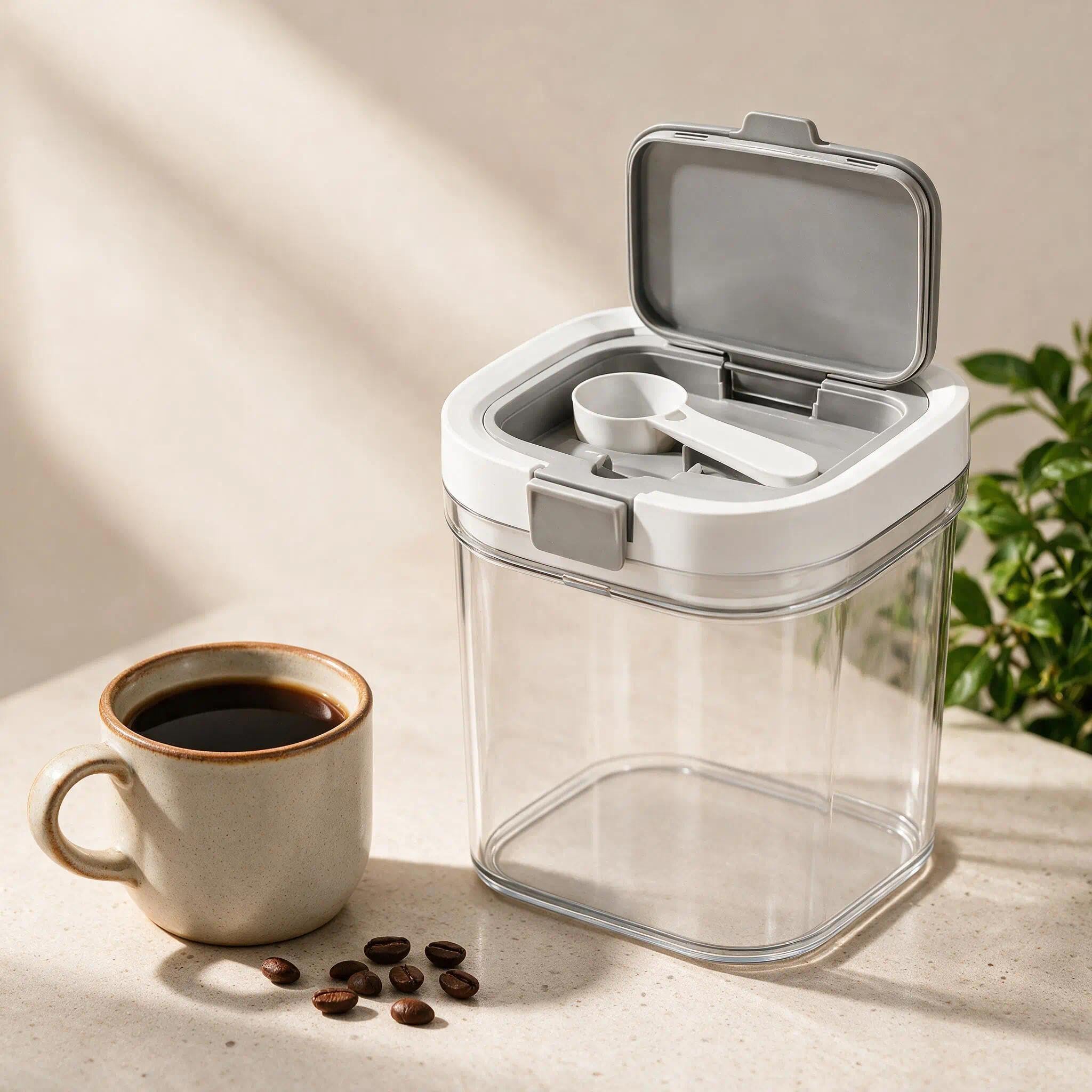 Yonsonny 1300ML Airtight Coffees Bean Storage Container with Lid and Scoop, for Coffee Beans Ground Coffee Tea Flour Cereal Dry Foods Airtight Coffees Canister, Transparent
