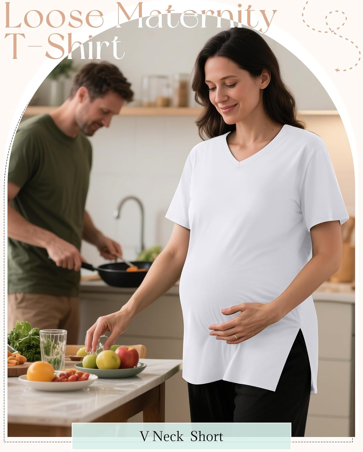 Huukeay 4 Pack Women's Maternity Shirts Loose Fit Summer T Shirts Pregnancy Tunic Tops Side Split Oversized Pregnant Clothes - Image 3
