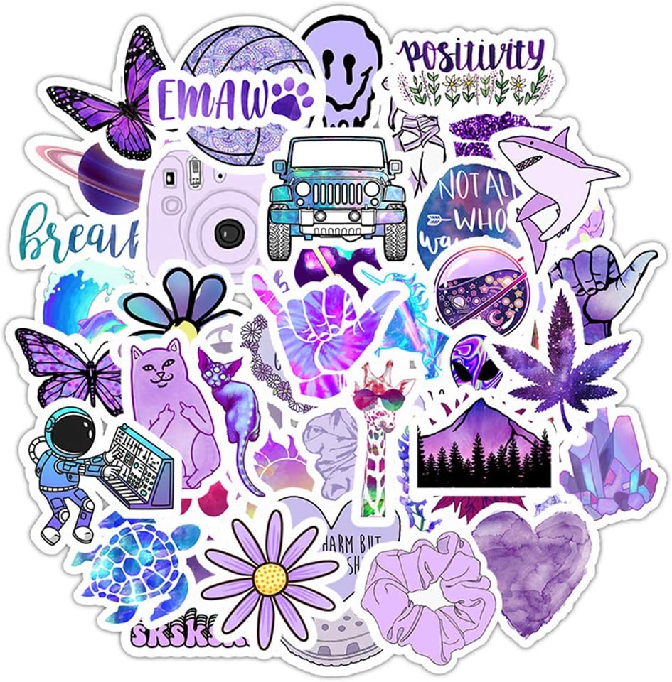 Vsco Girls Stickers for Water Bottles（50Pack）, Purple Waterproof Stickers for Hydro Flask,Laptop,Phone,Travel, Photo Sharing, Outdoor - Cute, Trendy, Aesthetic Vinyl Stickers for Teen Girls, Kids