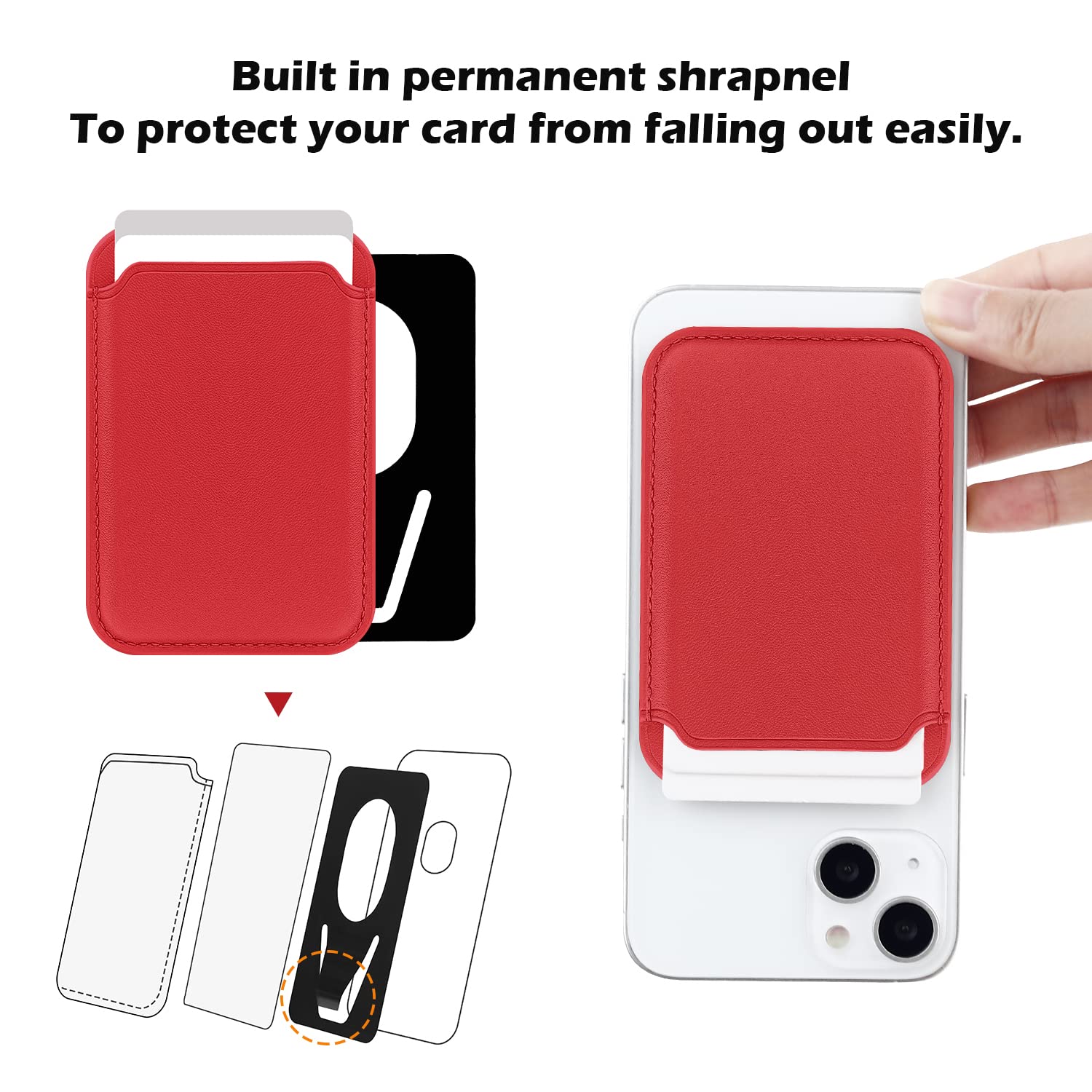 FIDWALL Magsafe Wallet Portafoglio Tessuti in Pelle per iPhone 16/15/14/13/12 Max/Pro/Plus/mini,con Anello in Ferro per all Phone Case,RFID Card Holder con Magsafe Magnete (Rosso)