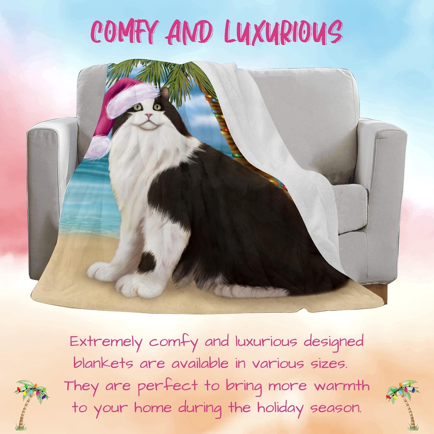 Doggie of the Day Cymric Cat Blanket - Christmas Summertime Beach - Super Soft & Warm Pet Theme for Sofa or Bed, Warm Fleece, Sherpa or Woven Material, BLNKT87651 (30x40 Fleece)