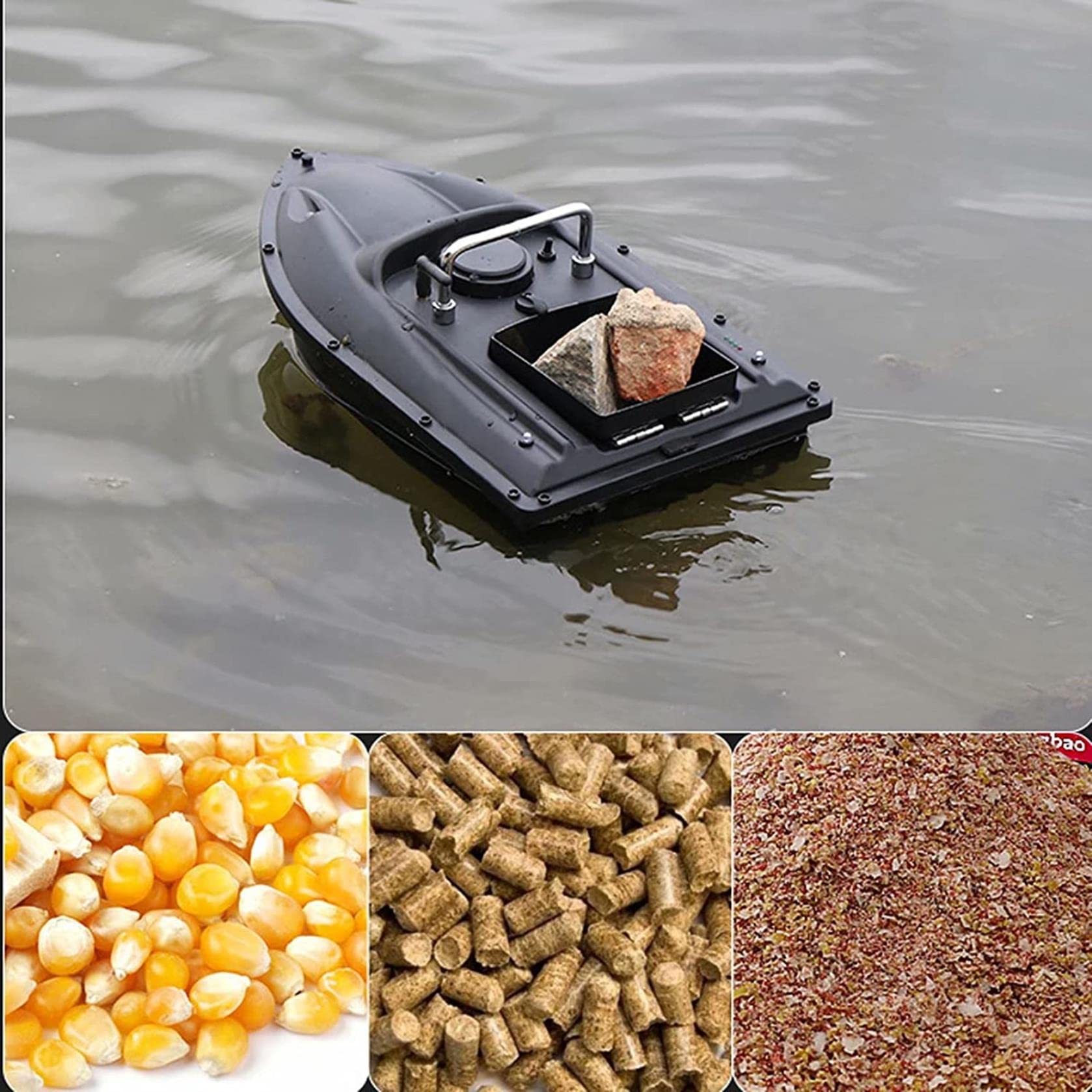 Bateau amorceur détecteur de Poissons - 500M 2,4 GHz Bateau de pêche RC Bateau de pêche télécommandé pour piscines et Lacs, appâts de pêche 1,5 kg