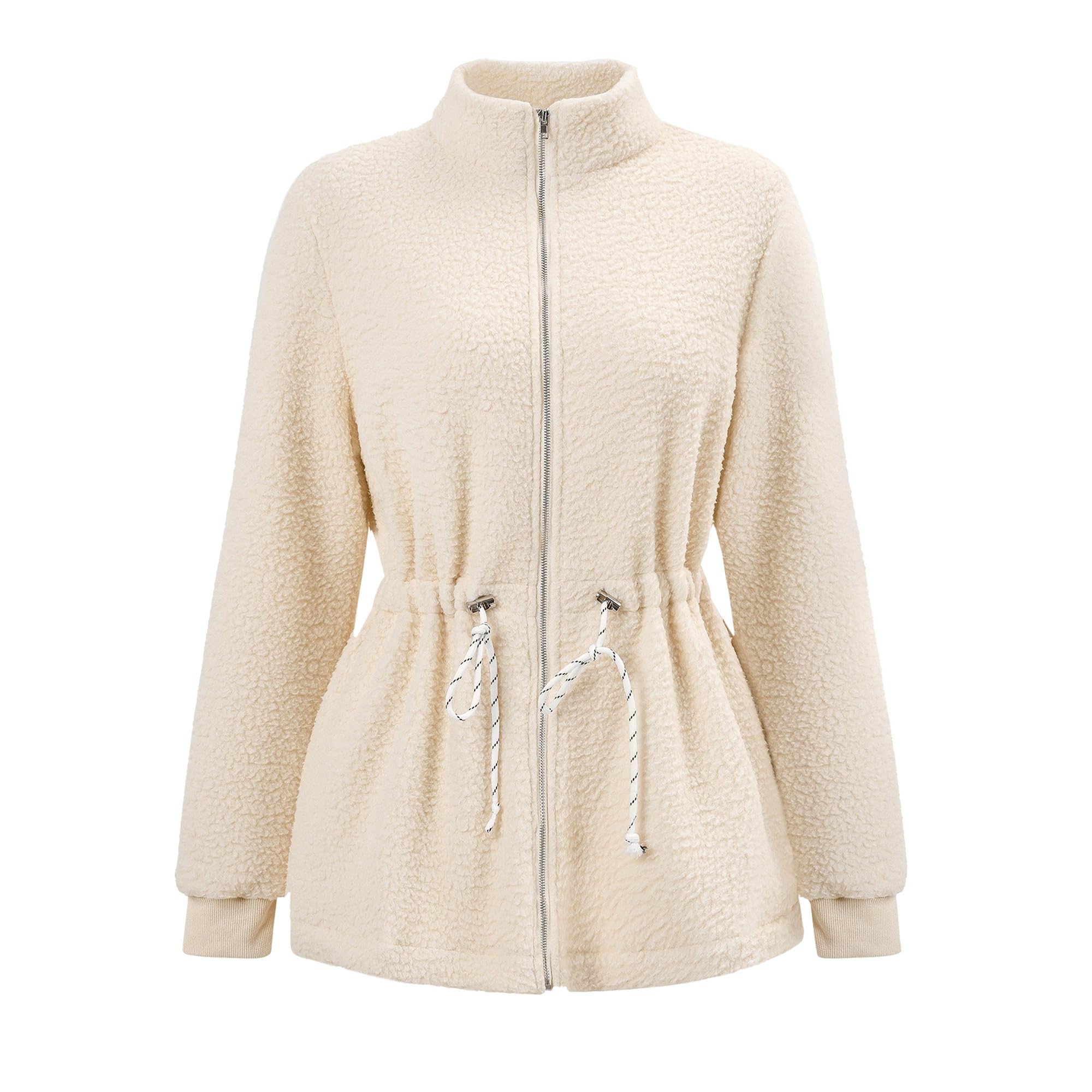 Manteaux pelucheux femme veste hiver ample cordon serrage zippée - 8