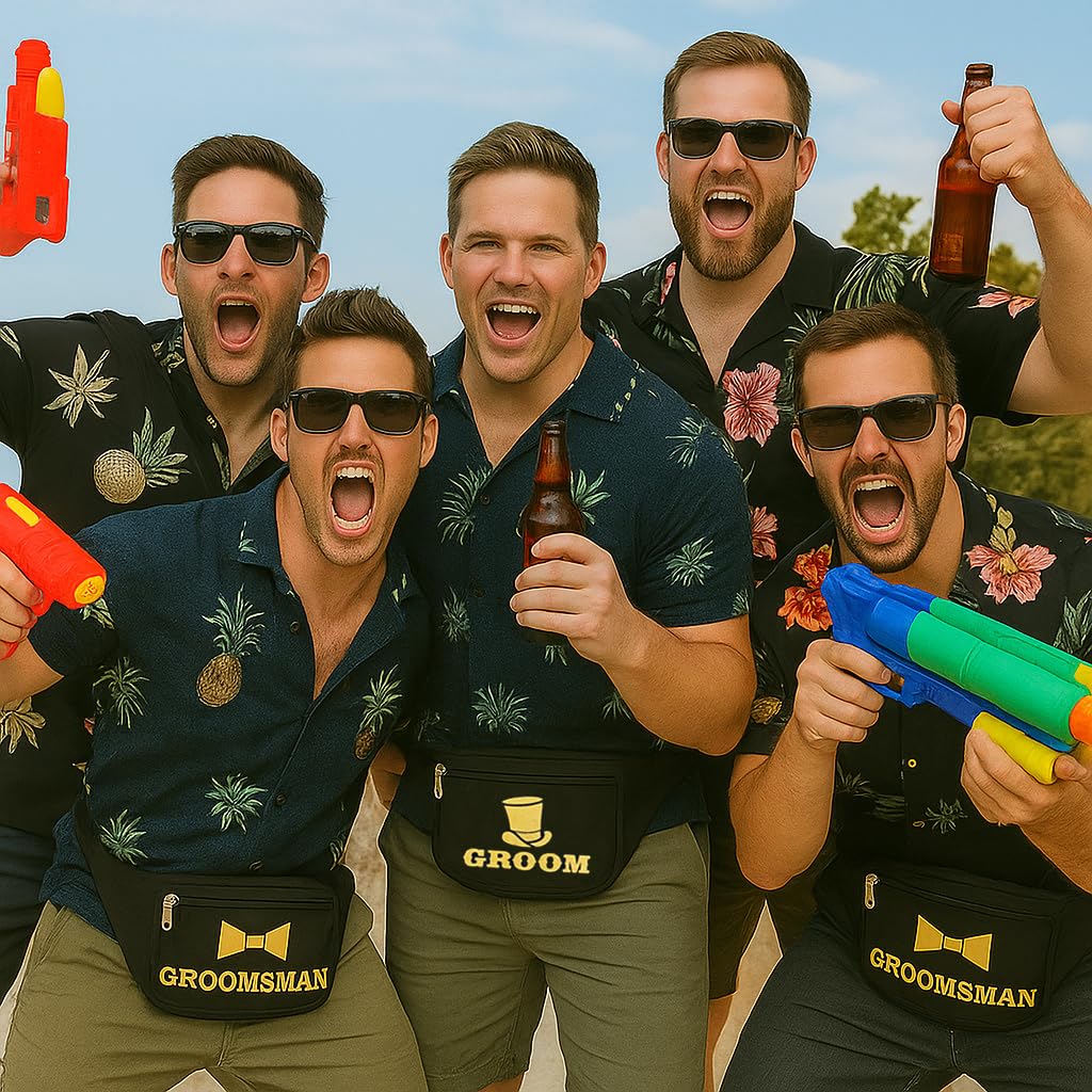 Brosash Bauchtaschen für Junggesellenabschiede, 7-teiliges Set – Bräutigam, Trauzeugen, und 5 Trauzeugen-Hüfttaschen – passende Partygeschenke für Junggesellenabschied, Hochzeitswochenende