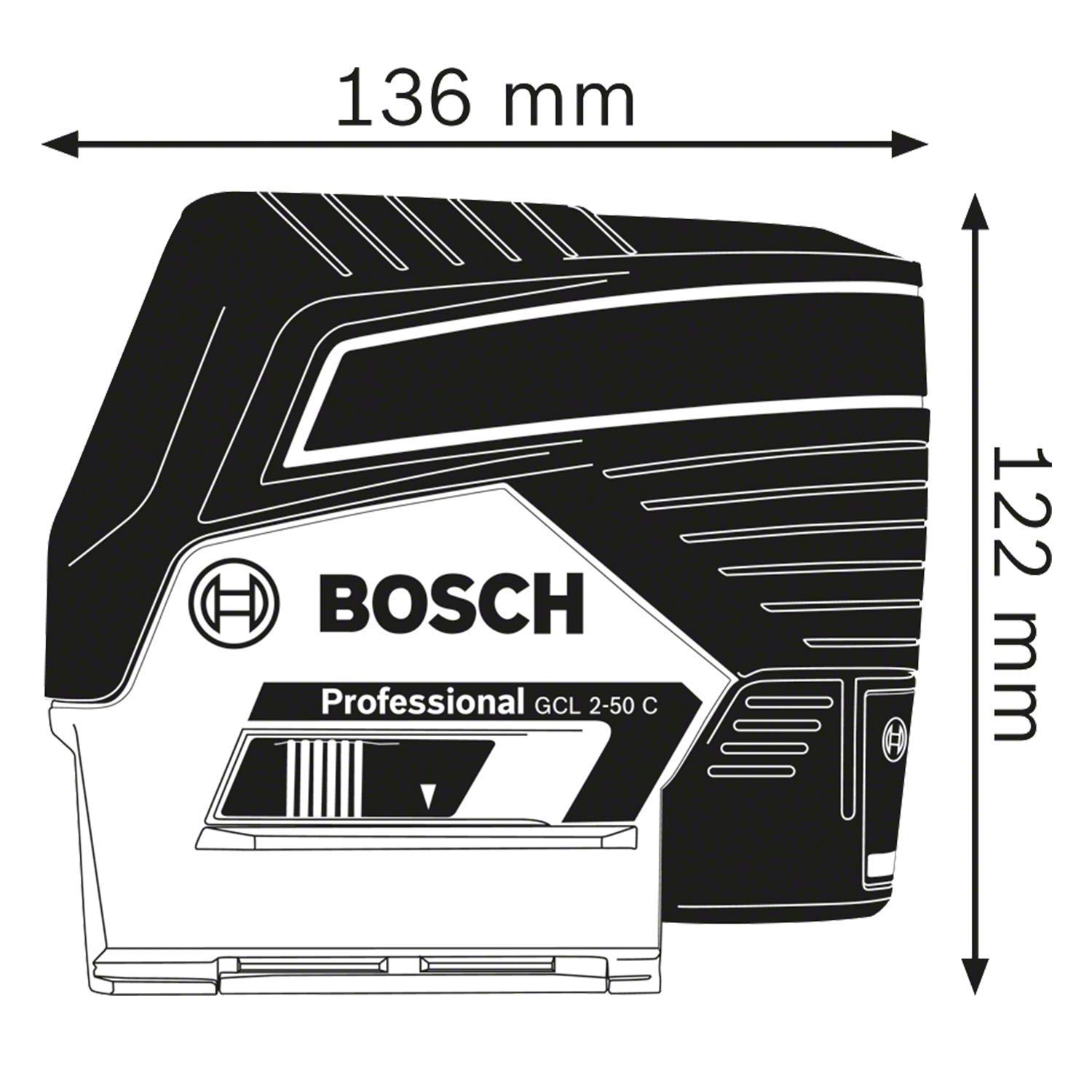 Bosch Professional 12V System Niveau Laser GCL 2-50 C (sans batterie et chargeur, laser rouge, pour l'intérieur, avec fonction application, support, pince, portée visible: jusqu’à 20 m, L-BOXX)