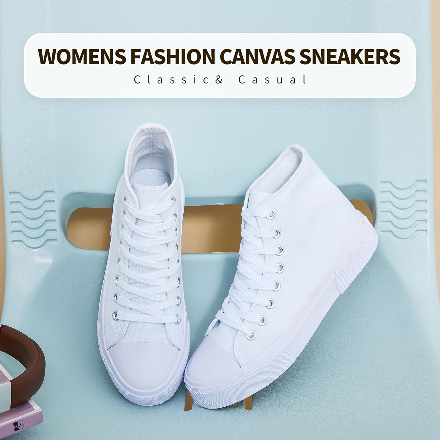 hash bubbie High Top Sneakers for Women Classic High Tops Canvas Shoes Lace up Women's Fashion Sneaker - Image 4