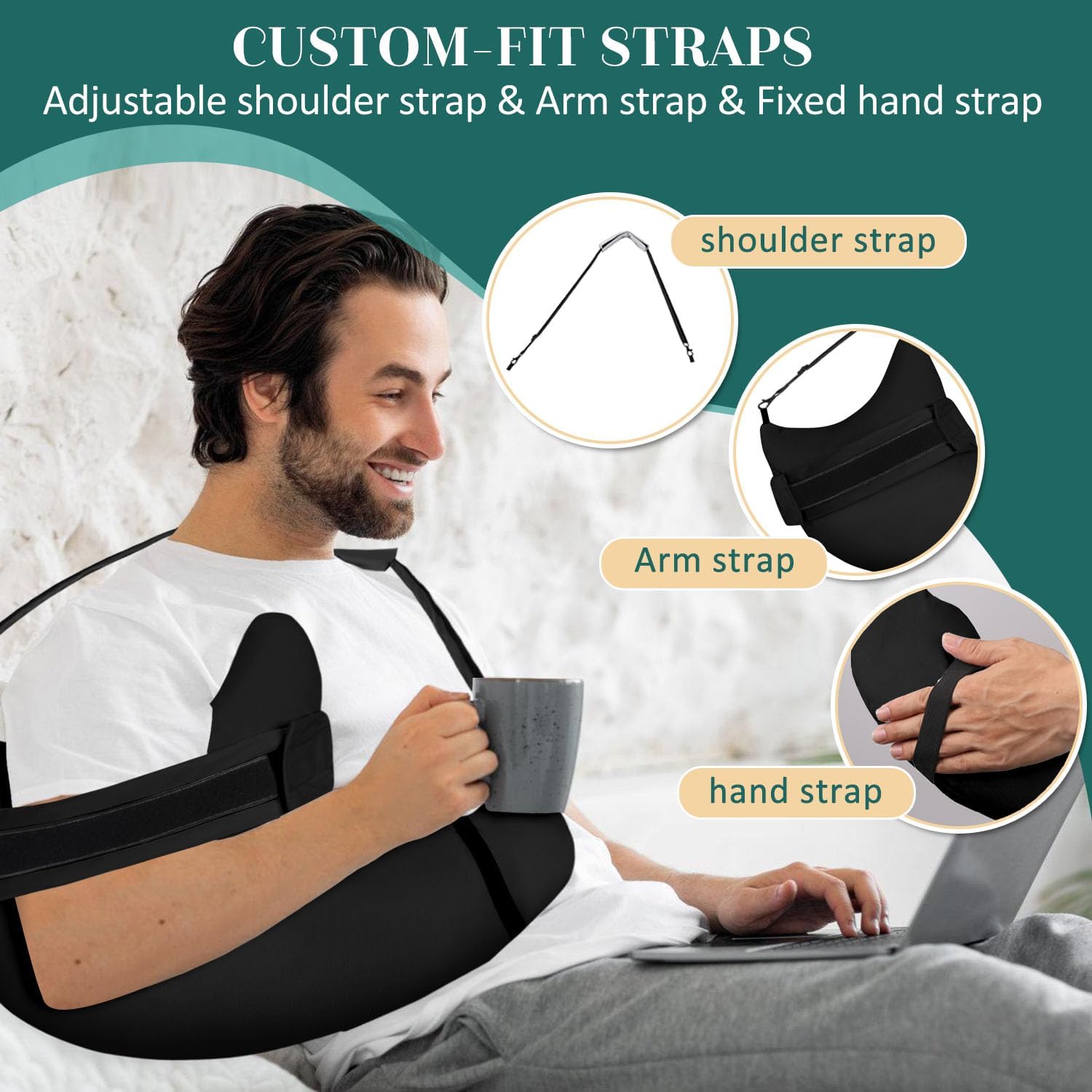 HARBOREST Shoulder Surgery Pillow with Straps & Pocket - Shoulder Pillow for Shoulder Pain, Rotator Cuff Pillow for Sitting, Relief Pillow (Black) - Image 2
