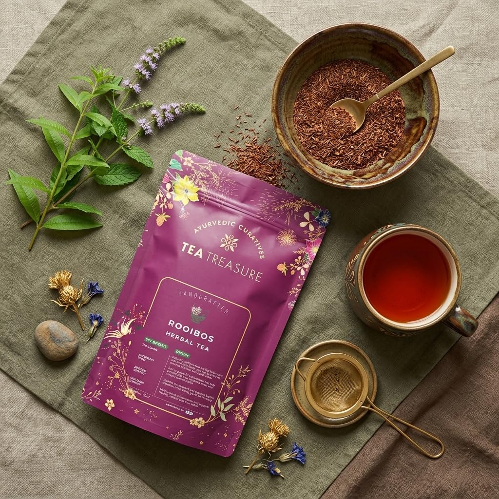 Tea Treasure South African Rooibos Red Tea | Caffeine Free, Rich Antioxidant, helps in Diabetes, Blood Sugar|Improves Skin & Heart Health |Boosts Immunity |50gm 1