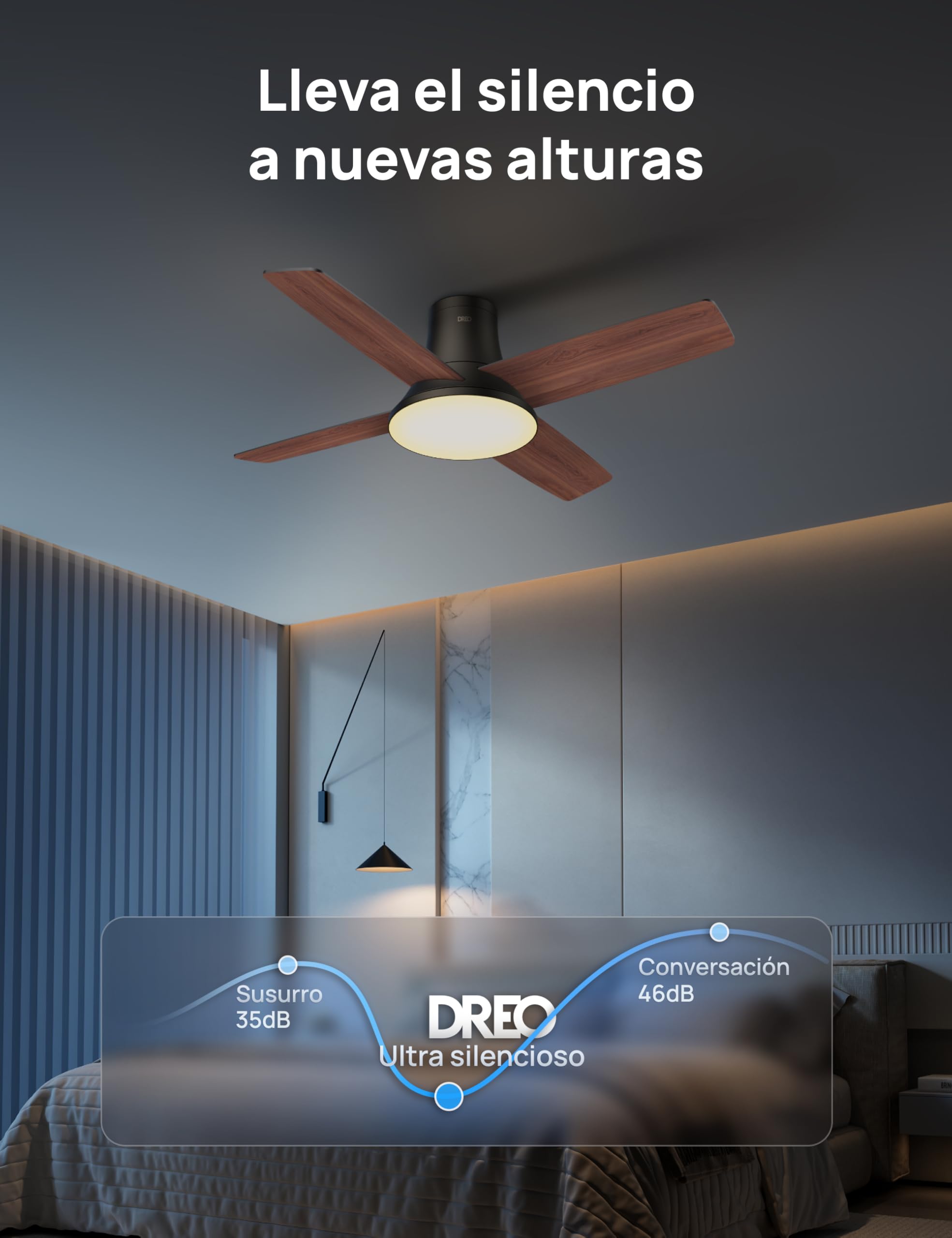 Dreo ventilador de techo con luz, 12 velocidades(APP), 3 modos, motor CC silencioso, instalación fácil, LED regulable, mando a distancia y temporizador 12 h, ventilador de techo negro para hogar