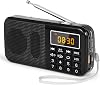 PRUNUS J-725 Rechargeable Radio Portable, FM Radios, Small Radios with 3000mAh Rechargeable Battery. Battery Operated Radio Digital support SD USB MP3 AUX Player and Emergency Flashlight. Black