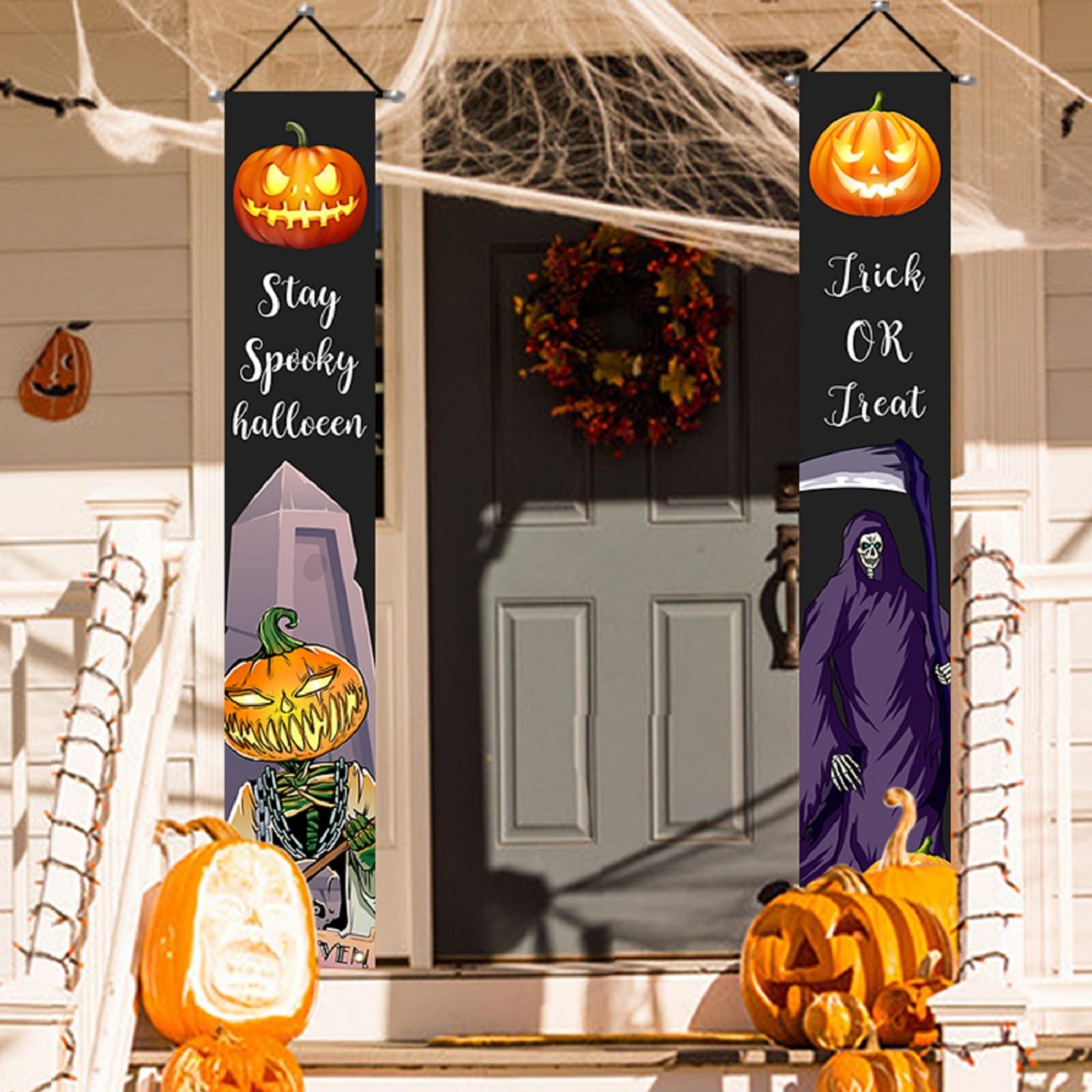 Pancarta de Puerta de Halloween,Decoraciones para Puertas Halloween Banner,Banner Puerta Entrada Halloween, para Interiores y Exteriores para Decoración de Fiesta de Halloween