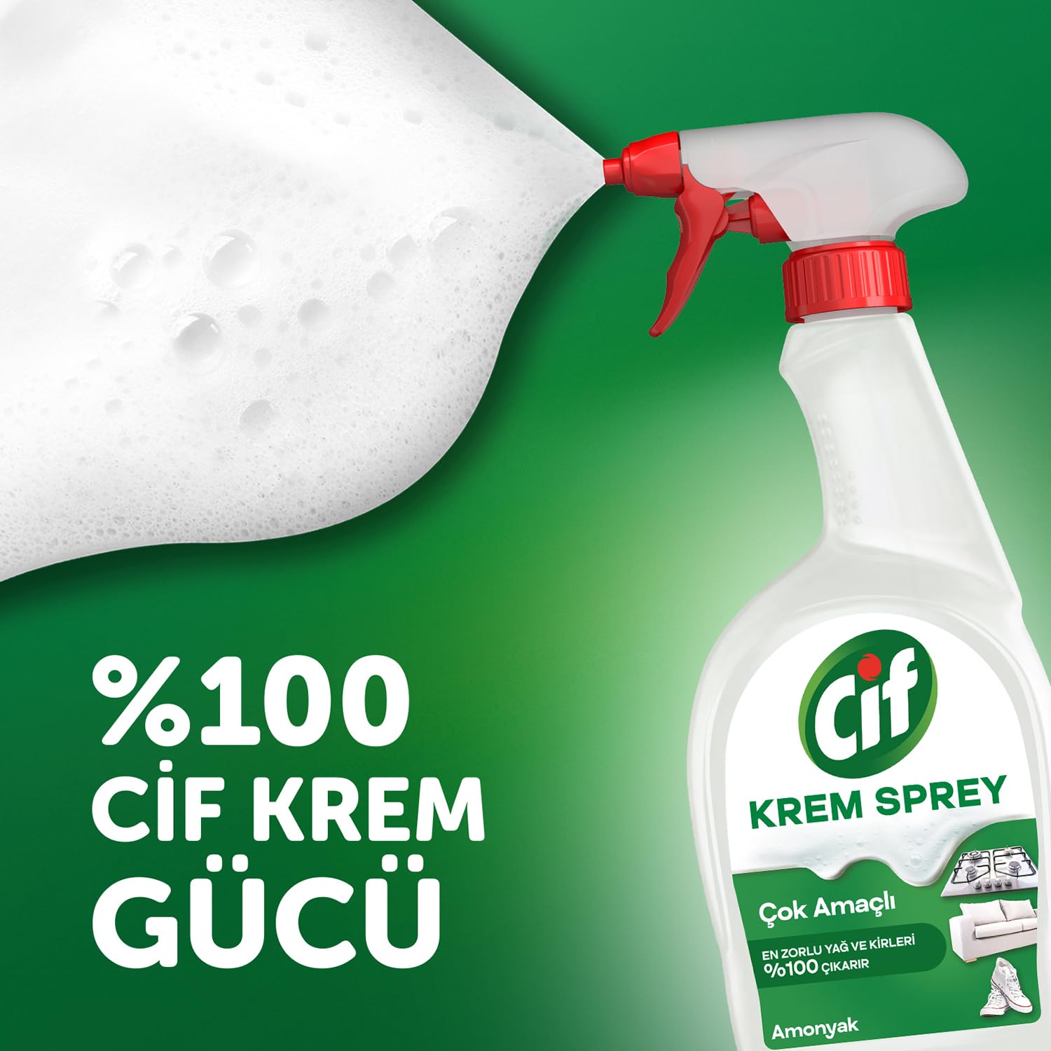 Cif Krem Sprey Çok Amaçlı Amonyak Yüzey Temizleyici Yağ ve Kir Çıkarıcı 750 ml