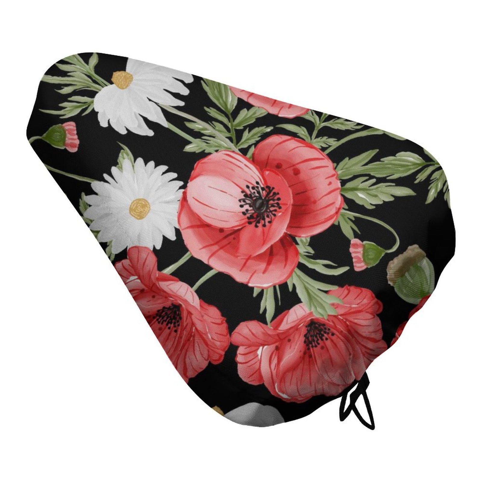 Treer Bike Seat Cushion Covers Waterproof, Daisy Outdoor Bicycle Saddle Rain Dust Cover with Elastic, Non-Slip Bicycle Seat Protector Shield for Journey and Travel (Red flower,6PCS)