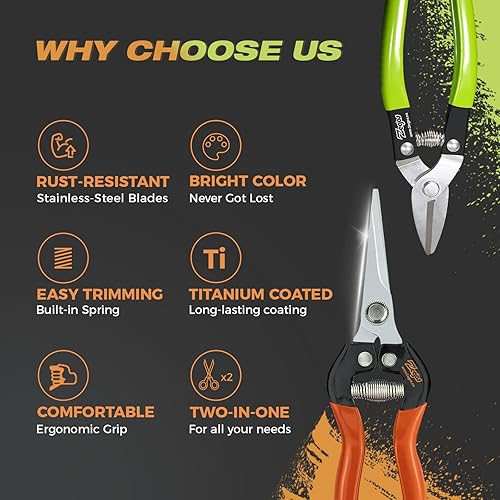 Miniatura 7 de Zegos Juego combinado de tijeras de recorte, 1 tijeras de podar de metal de 7 pulgadas con cuchillas de 3 pulgadas de largo y 1 cortador de tallo y