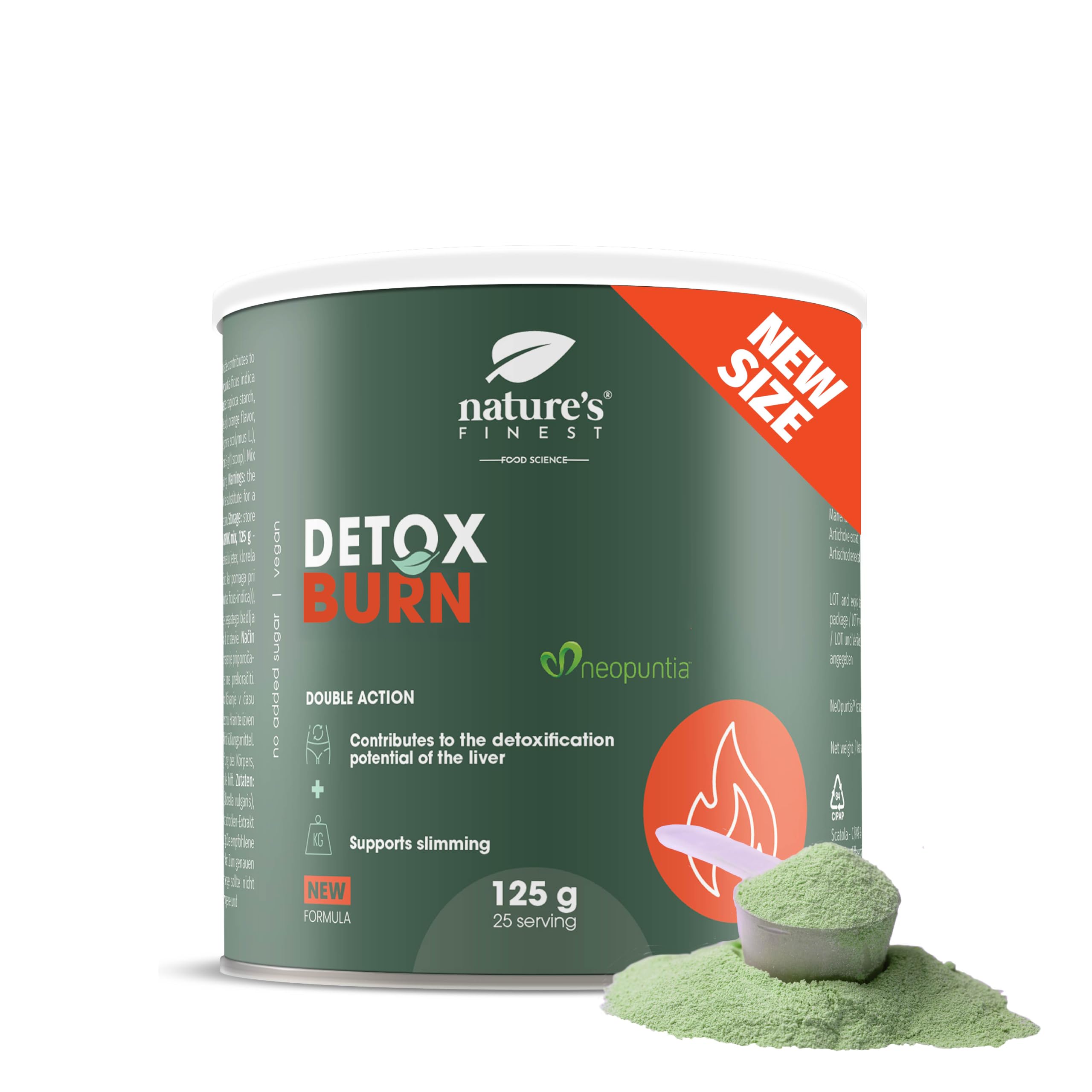 Nature’s Finest Detox Belly Burn - Integratore Detox in Polvere con Cardo Mariano, Carciofo, Clorella e Opuntia (Nopal) - Formula Vegetale, Vegana, Senza Glutine - 125 g