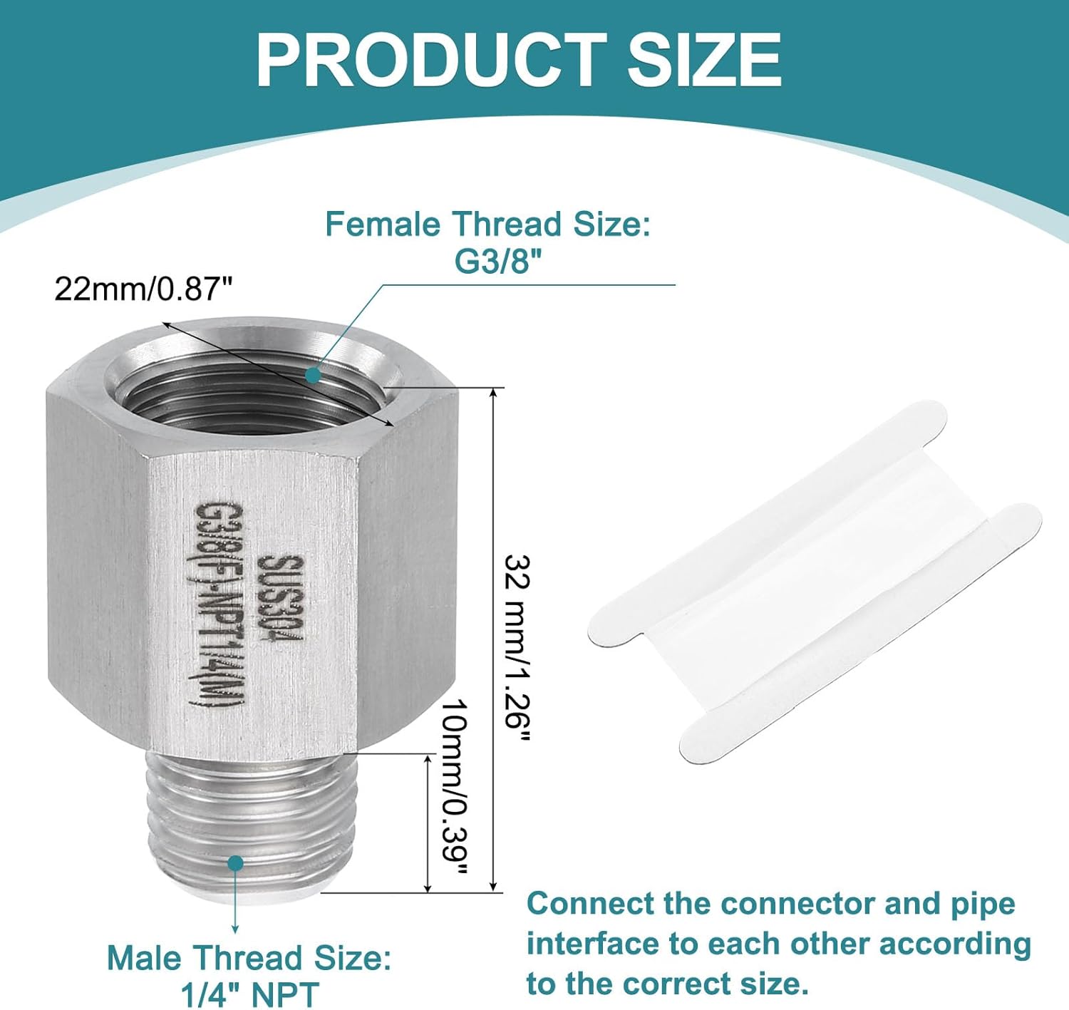 uxcell Pipe Fitting Reducing Adapter, 1/4" NPT Male x G3/8" Female 304 Stainless Steel Reducer Connector for Water Oil Air Pressure Gauge, Silver